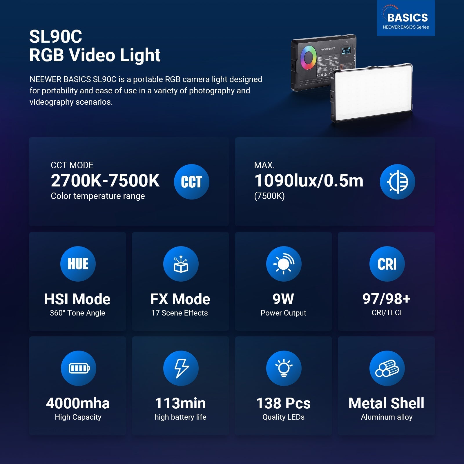 NEEWER BASICS SL90C RGB Video Light Kit