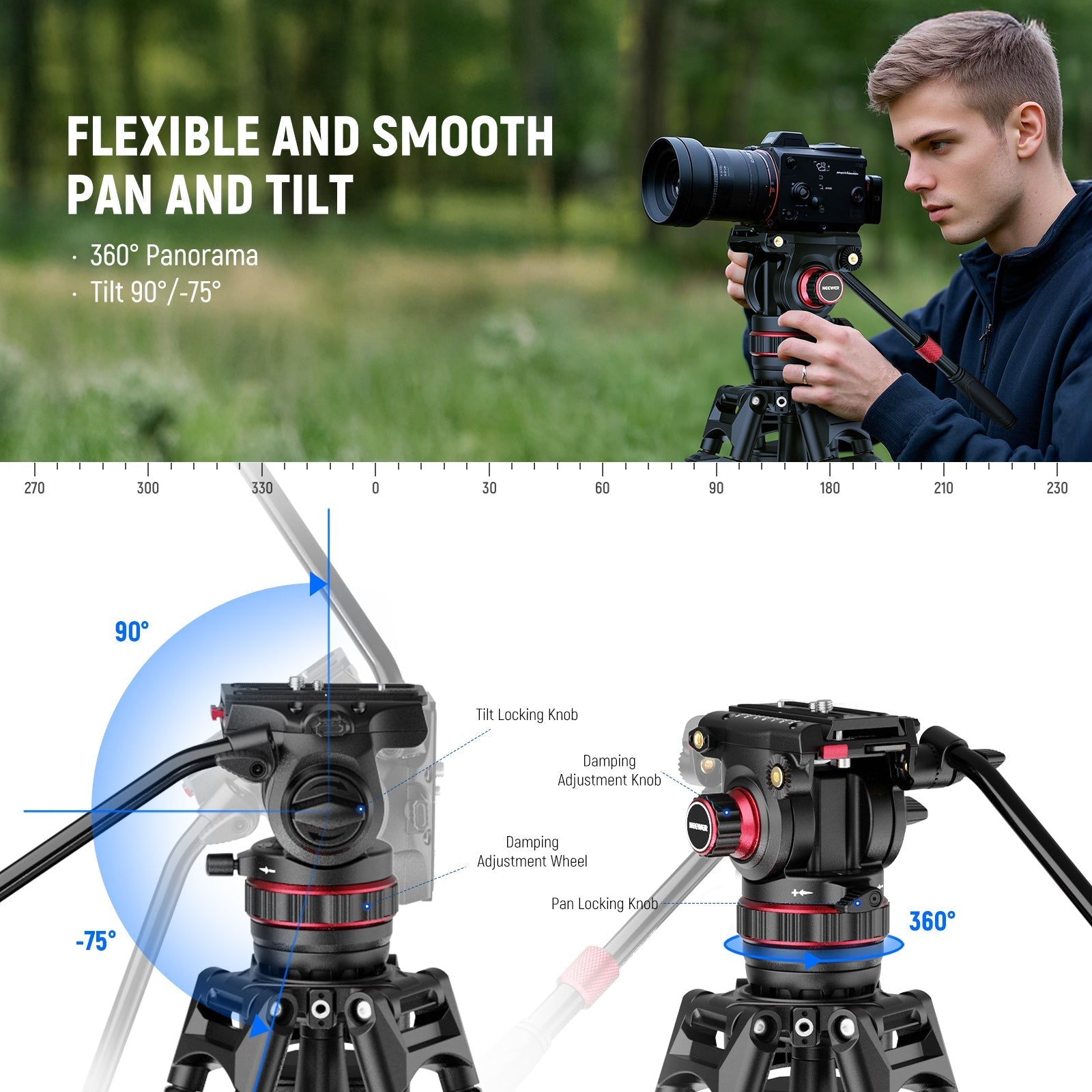 NEEWER LL37 78" Carbon Fiber Video Tripod