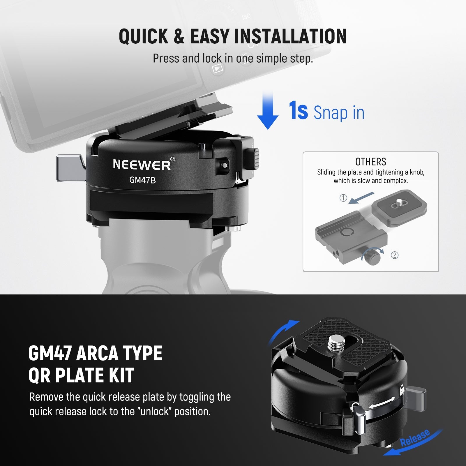 NEEWER GM47B Anti Twist Camera Quick Release Plate Kit
