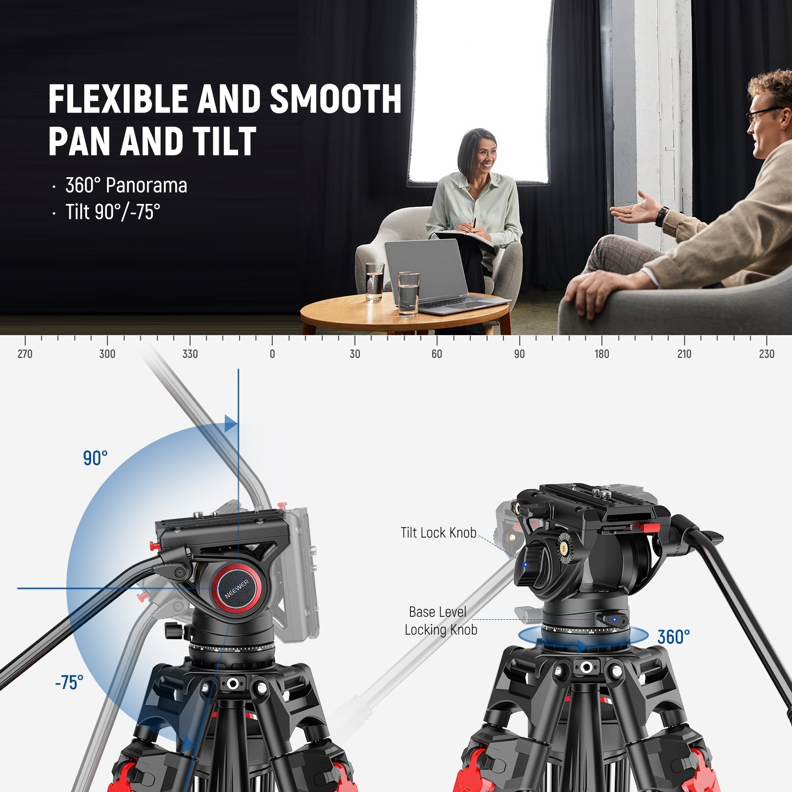 NEEWER LL27 76" Video Tripod with Fluid Head
