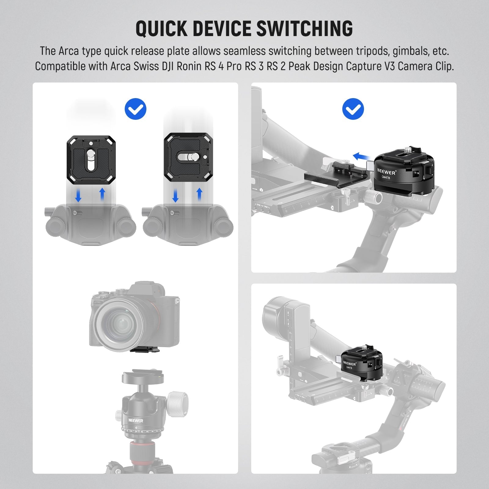 NEEWER GM47B Anti Twist Camera Quick Release Plate Kit
