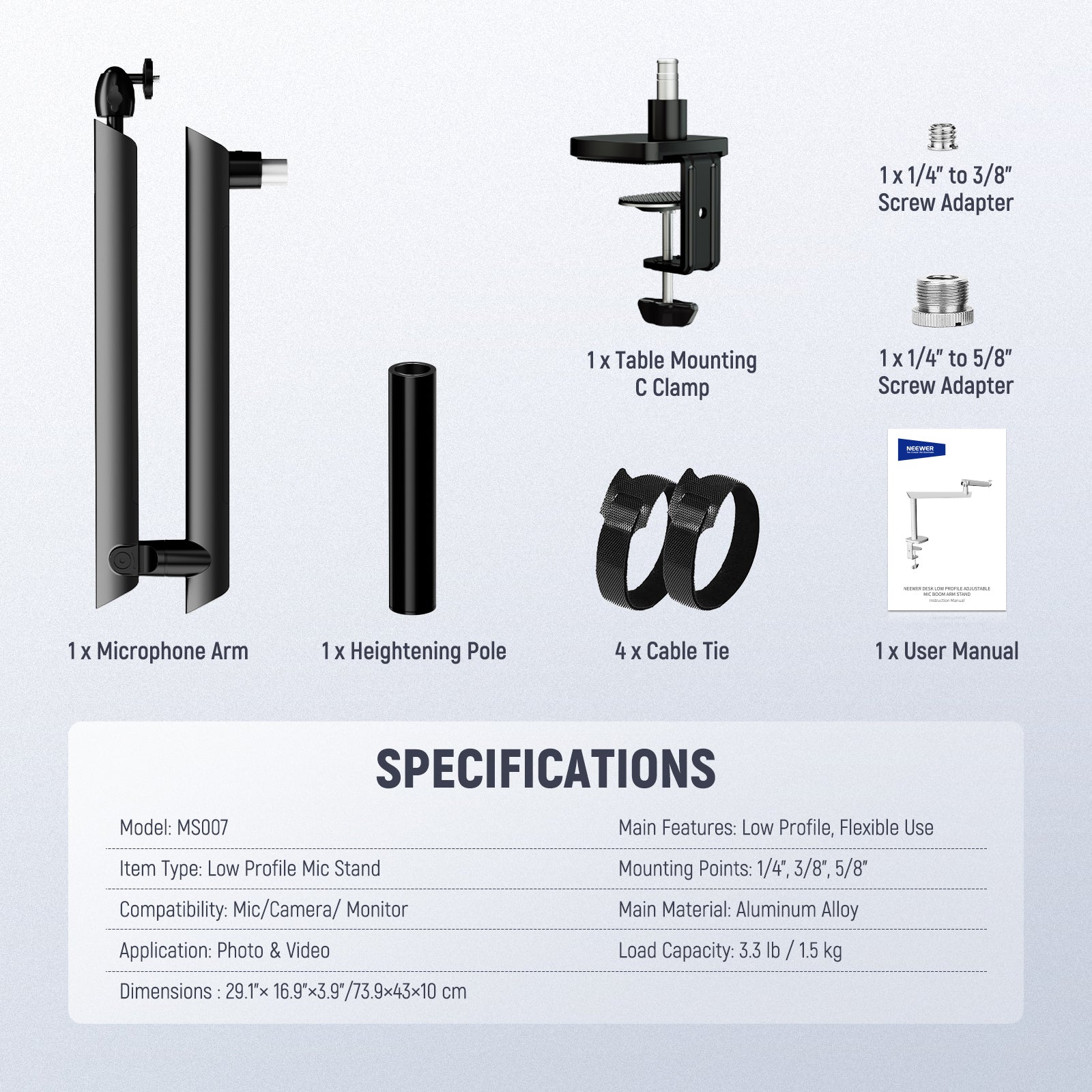 NEEWER MS007 Low Profile Mic Stand