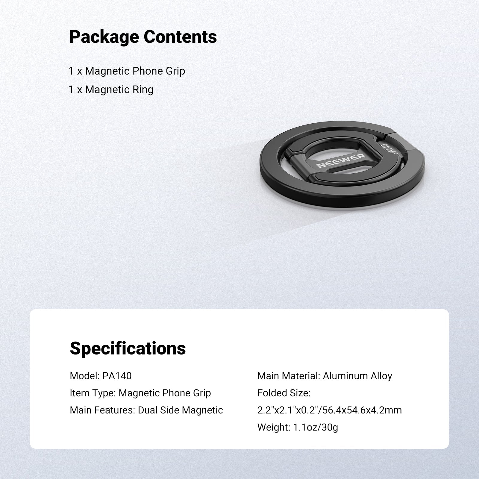 NEEWER PA140 Dual Side Magnetic Phone Grip Ring Holder