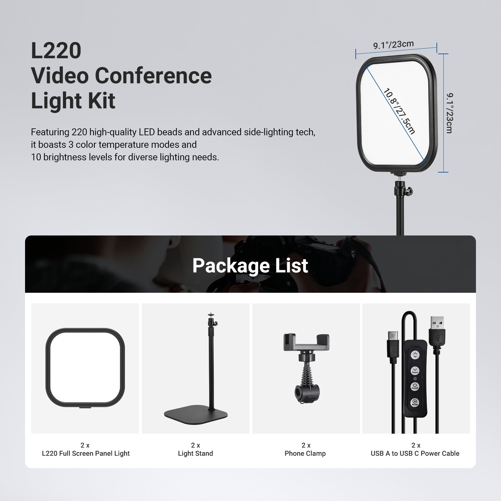 NEEWER BASICS L220 15W 10.8" Bi Color Desk Light