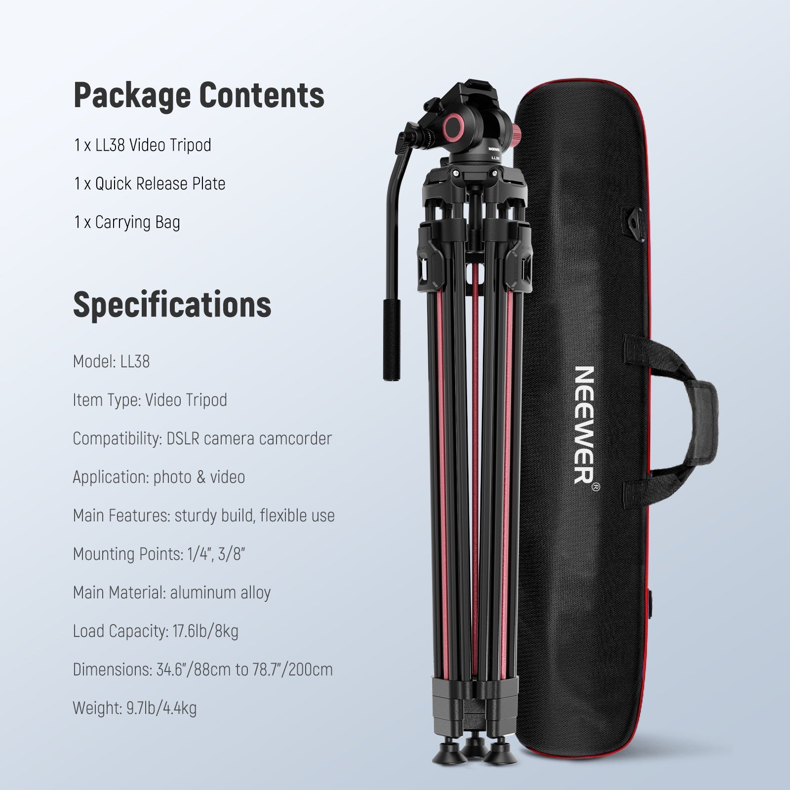 NEEWER LL38 79" Professional Video Tripod