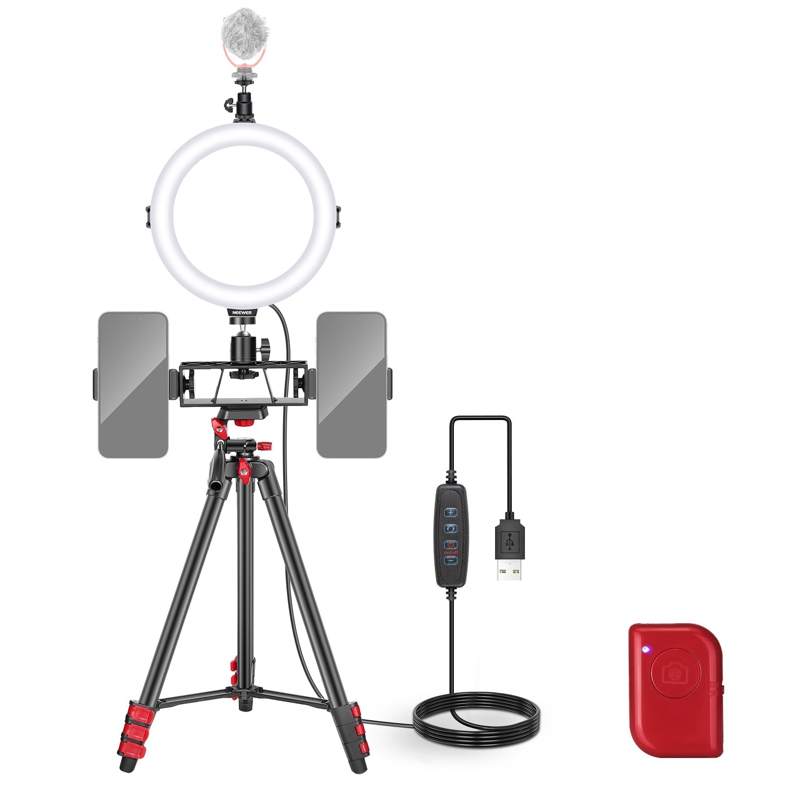 NEEWER BASICS R08 8" Selfie Ring Light with Tripod/2 Phone Holders/Remote
