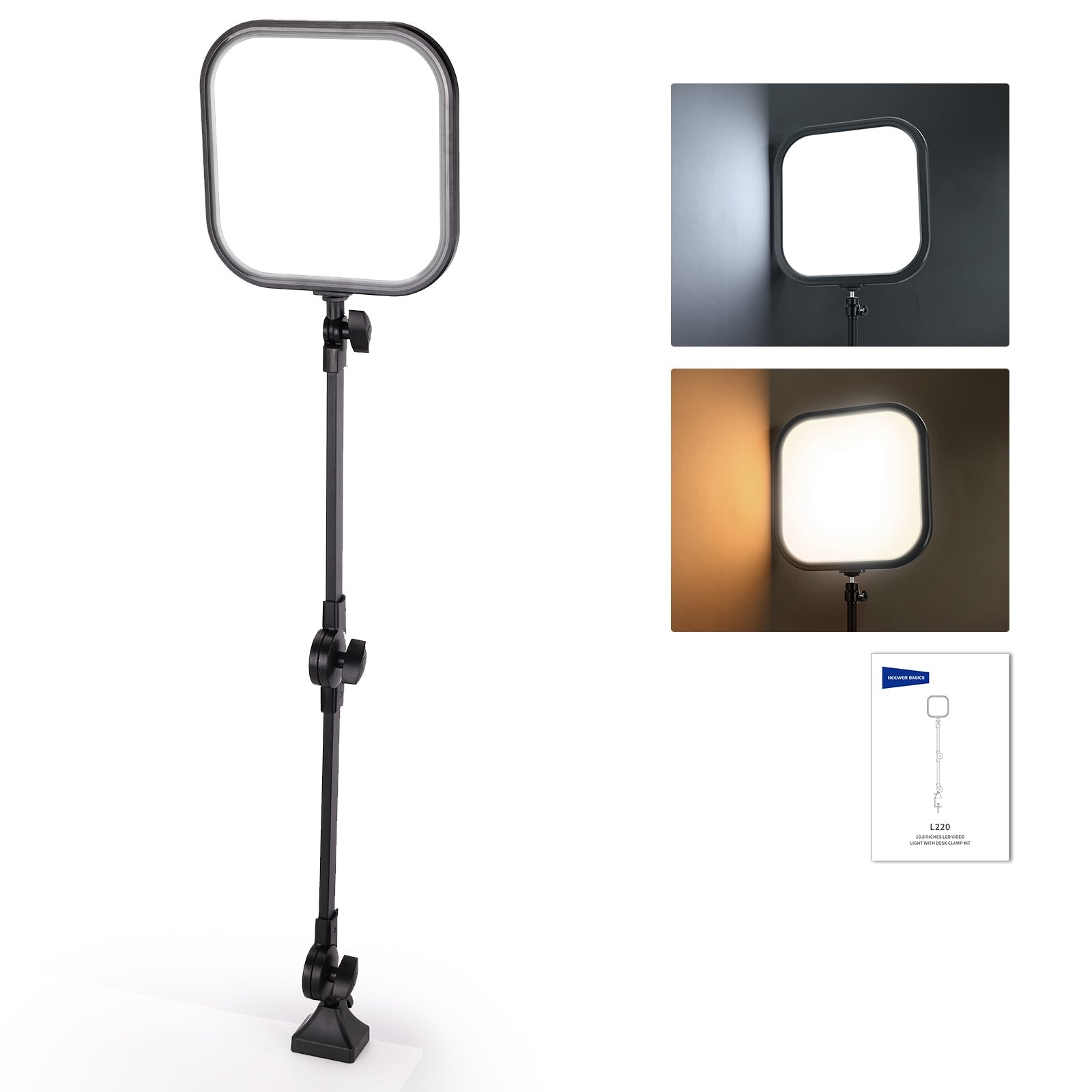 NEEWER BASICS L220 10.8" Bi Color Panel Light with Desk Stand