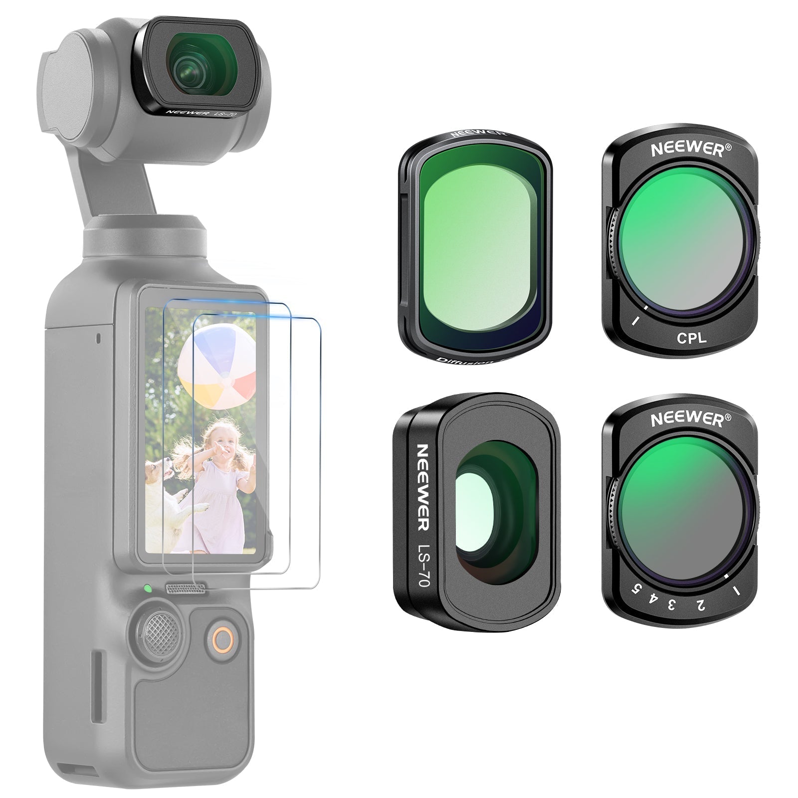 NEEWER Filter Set with Wide Angle Lens for DJI Osmo Pocket 3 / Pocket 4 & Xtra Muse