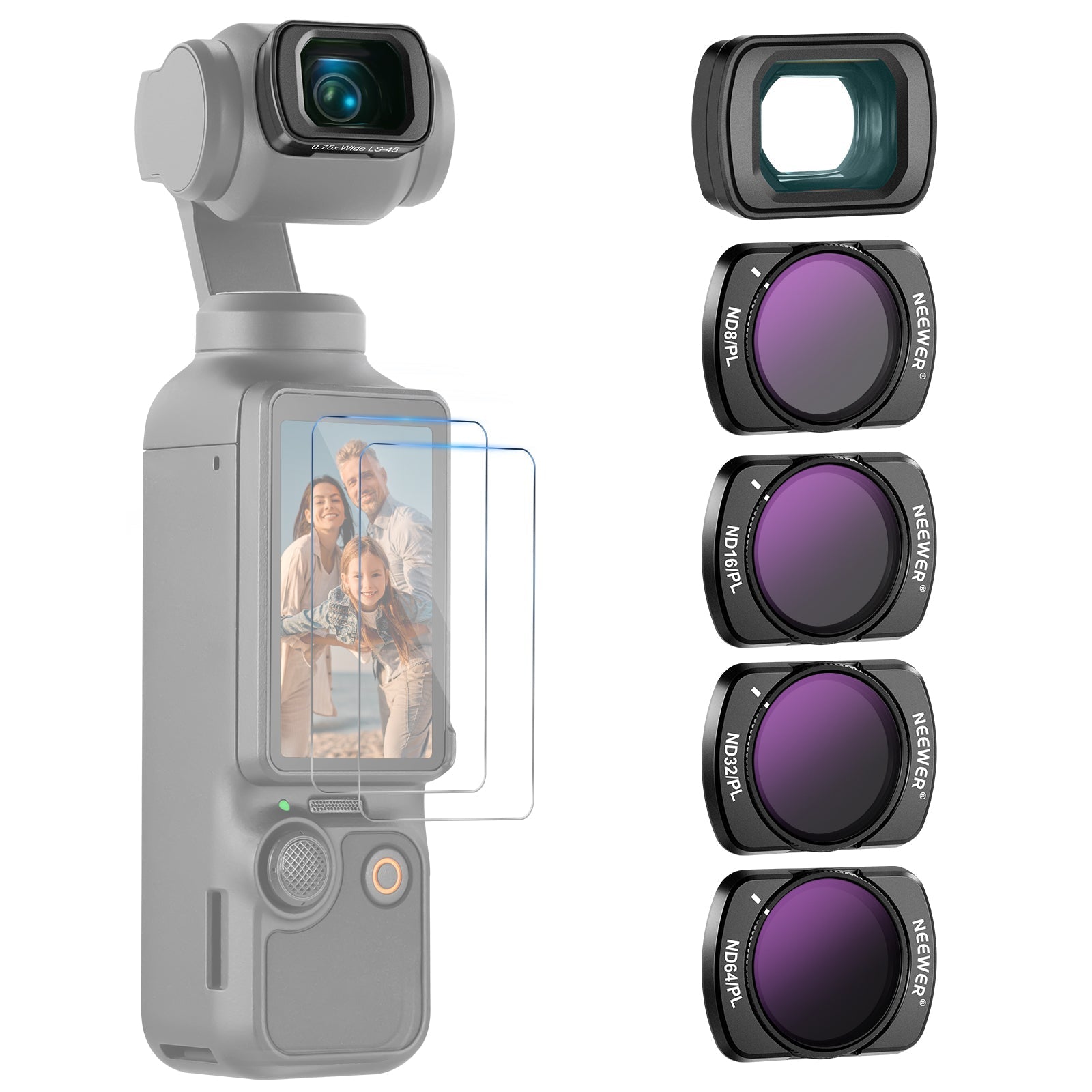 NEEWER FL-B07 ND/PL Filter Set with 0.75x Wide Angle Lens for Pocket 3 / Pocket 4 & Xtra Muse