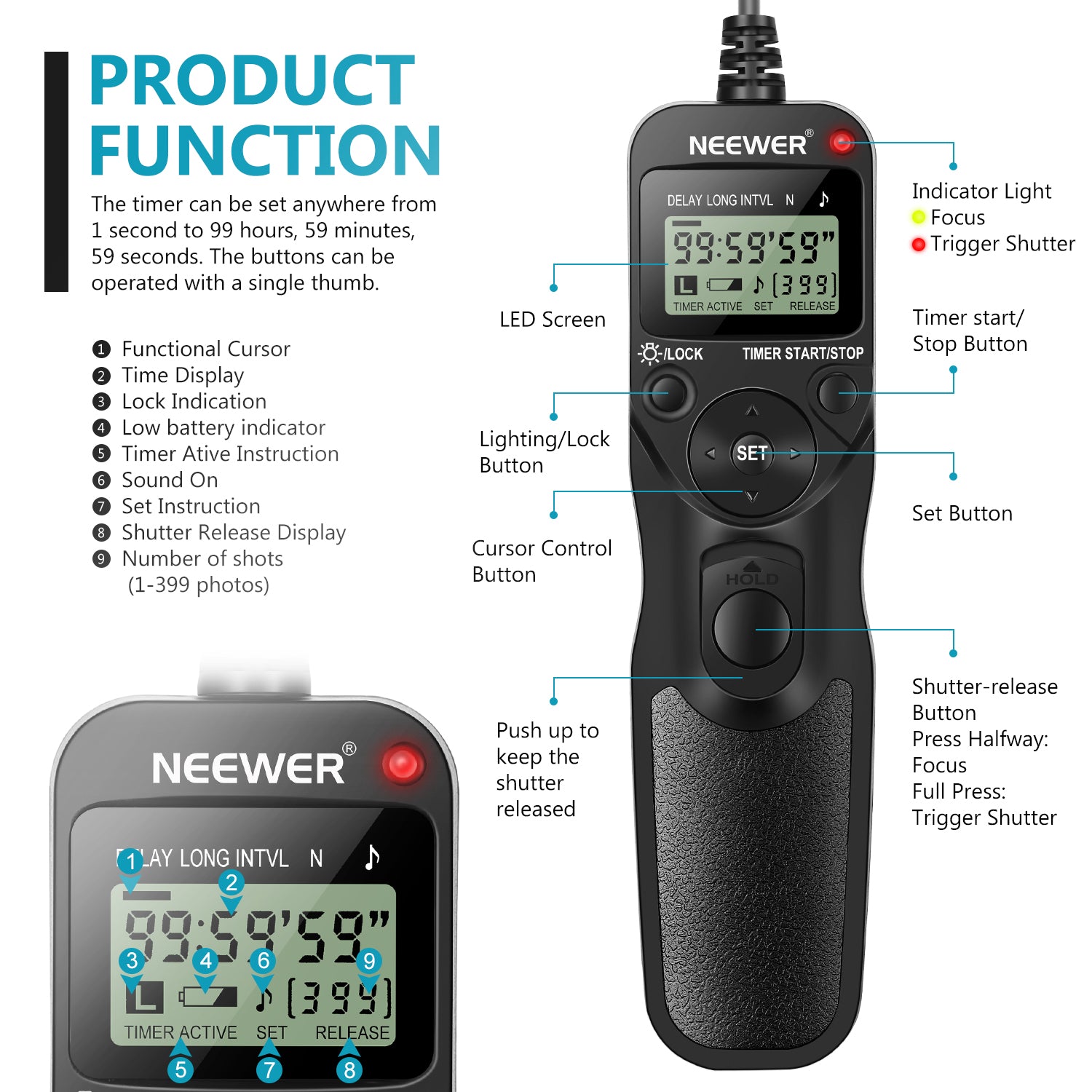 NEEWER Timer Remote Control for Canon/Contax/Pentax