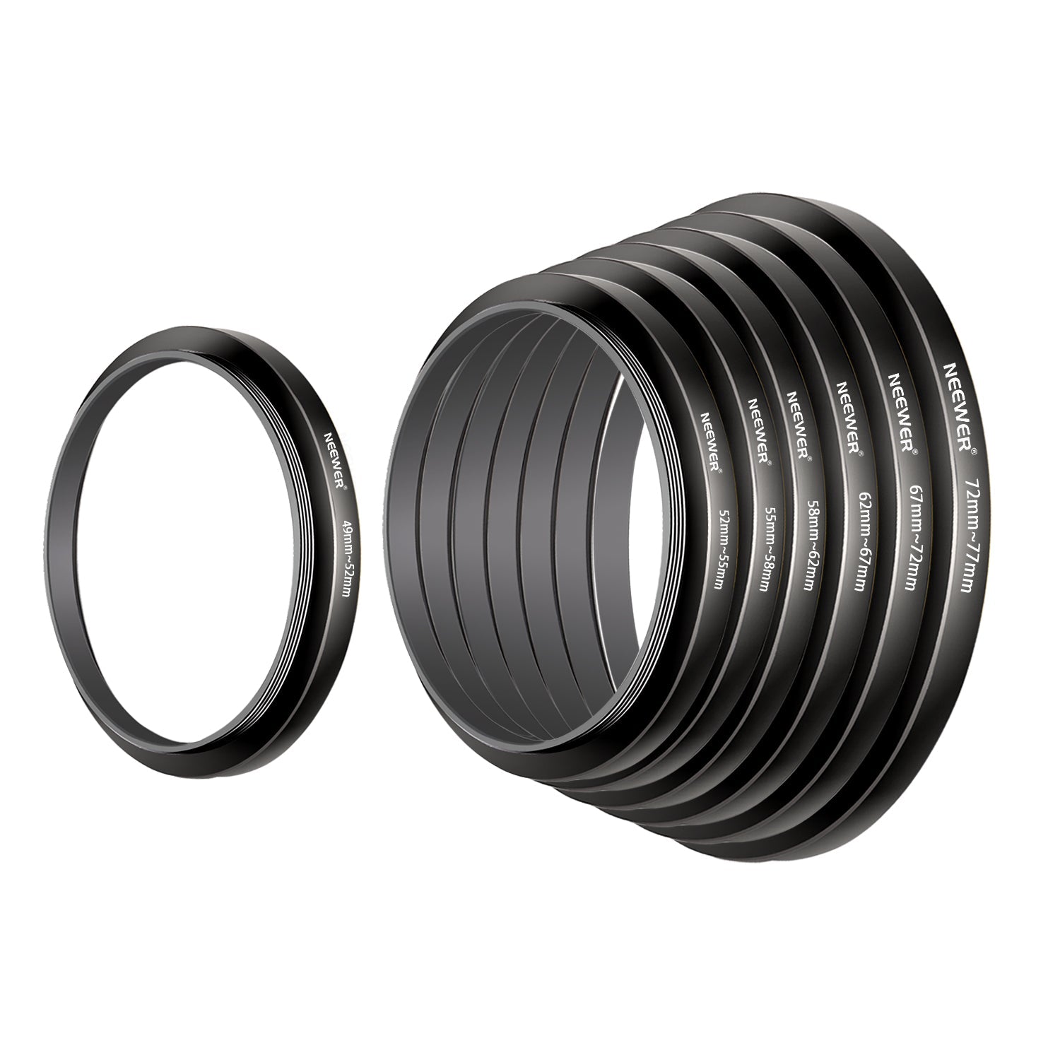 NEEWER 7pcs Step-up Lens Filter Adapter Rings Set