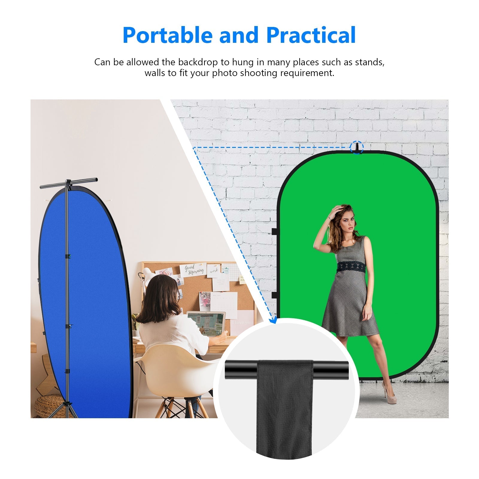 NEEWER 1.5x2m / 5x7ft 2-in-1 Collapsible Backdrop (Blue&Green)