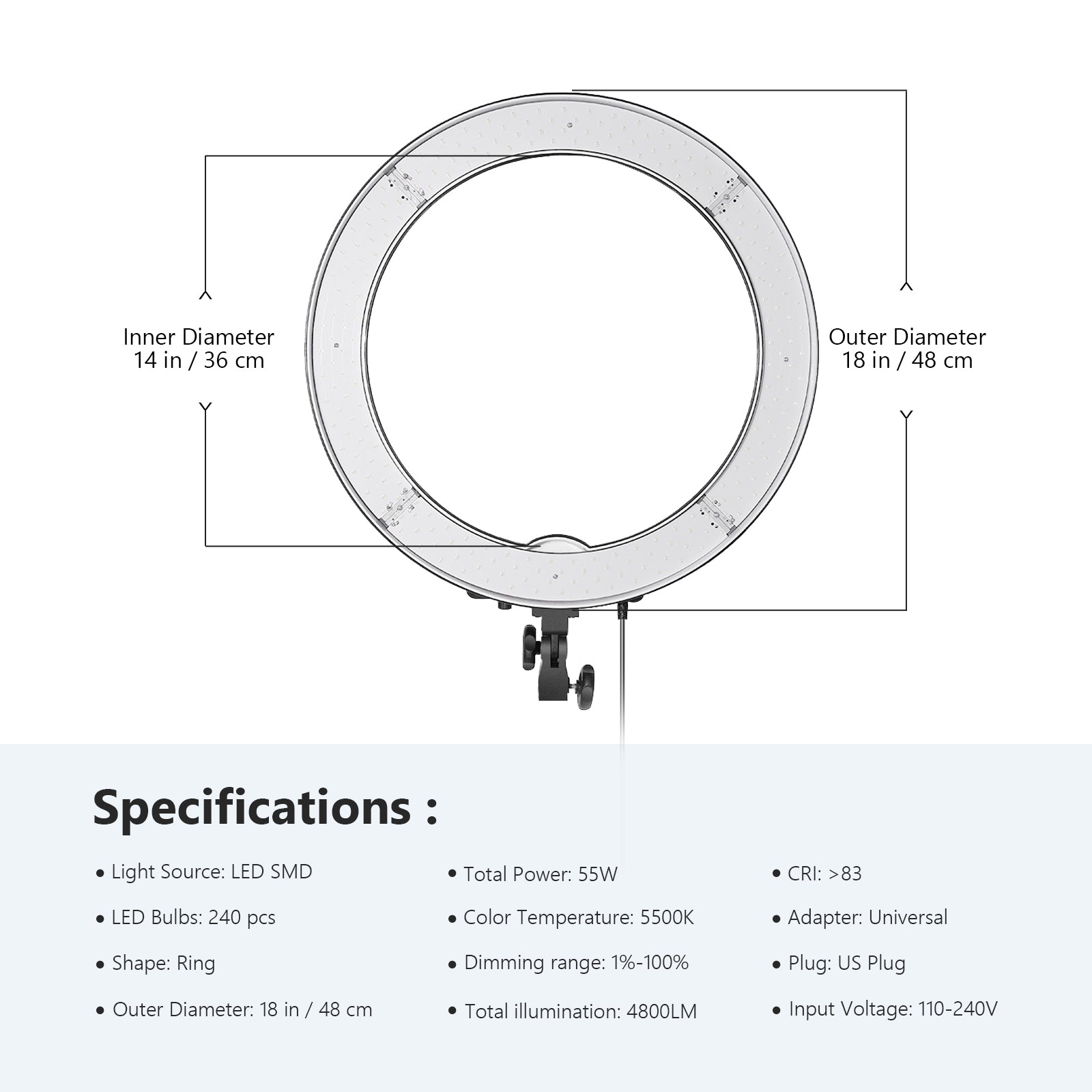 NEEWER RL-18 18 Inch 55W Ring Light (Without Stand)
