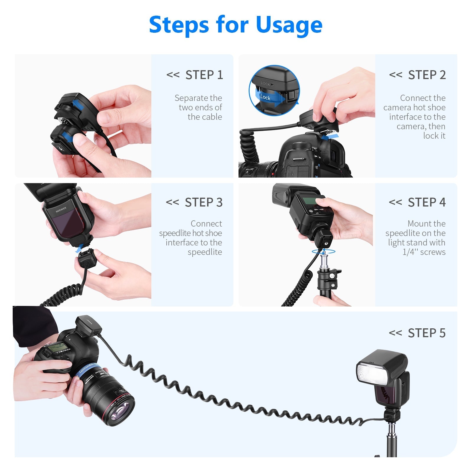 NEEWER 4.2'/1.3m TTL Off Camera Flash Speedlite Cord For Canon