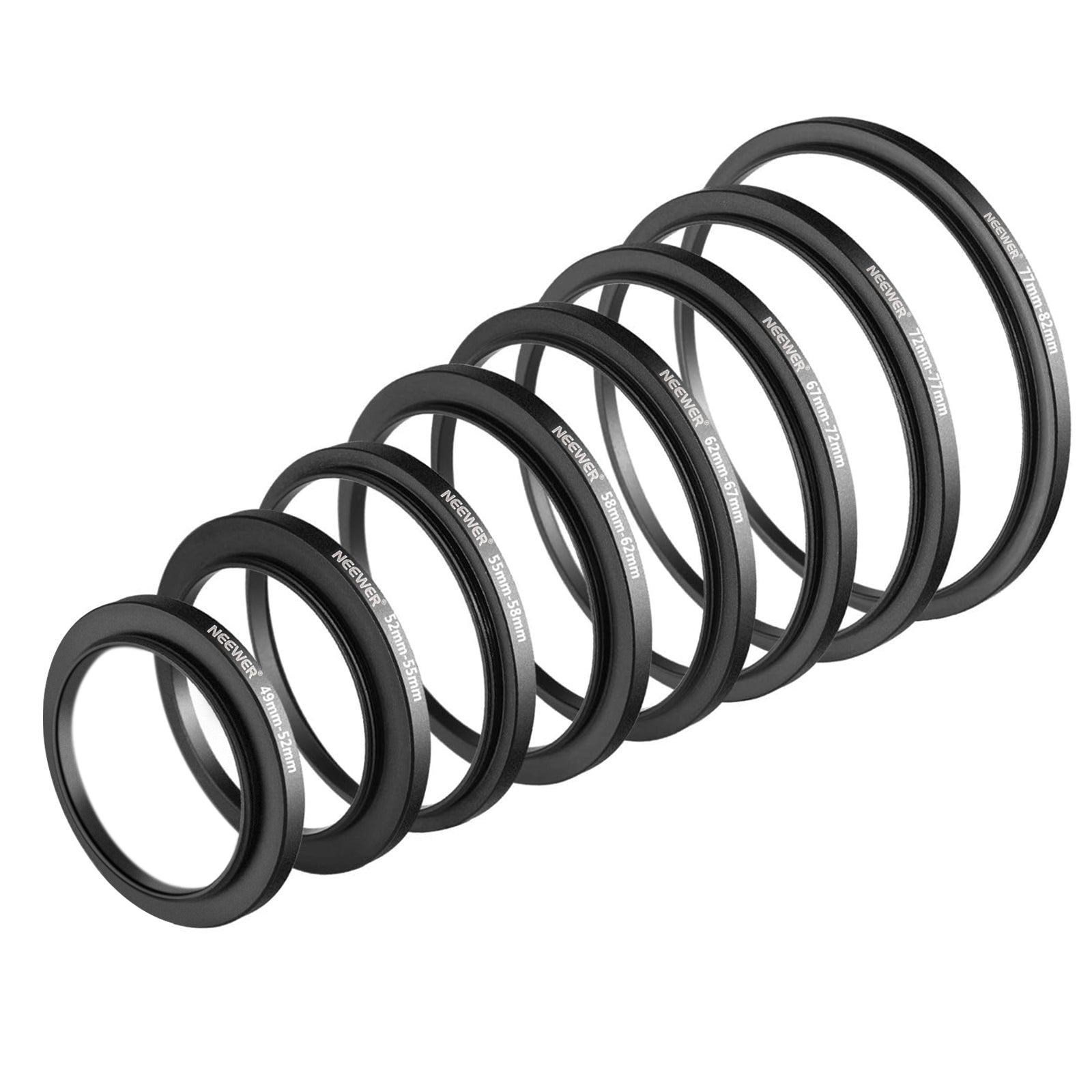 NEEWER 8 Pieces Anodized Aluminum Step-up Adapter Ring Set