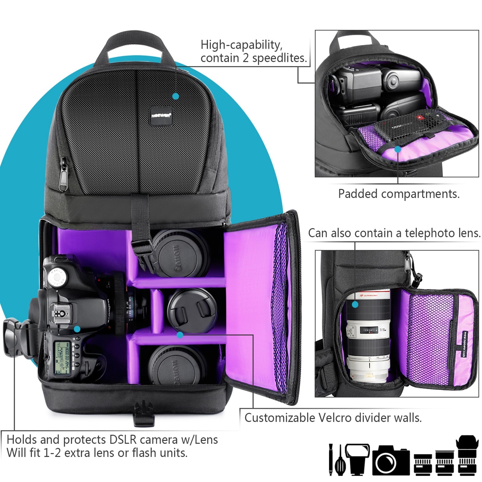 NEEWER NW-XJB02S 9"x5.5"x16" Camera Backpack