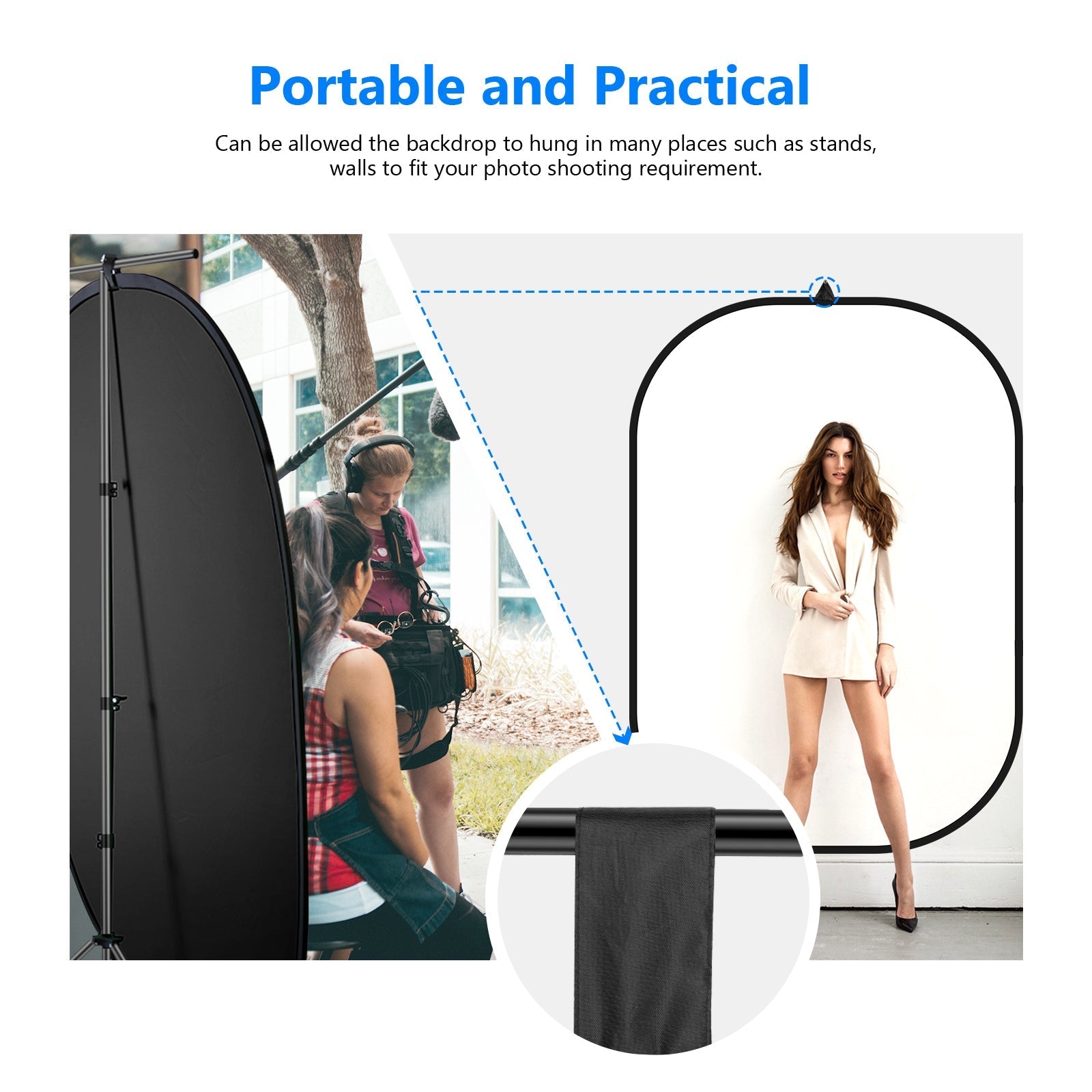 NEEWER 1.5x2m / 5x7ft 2-in-1 Collapsible Backdrop Kit (Black&White)