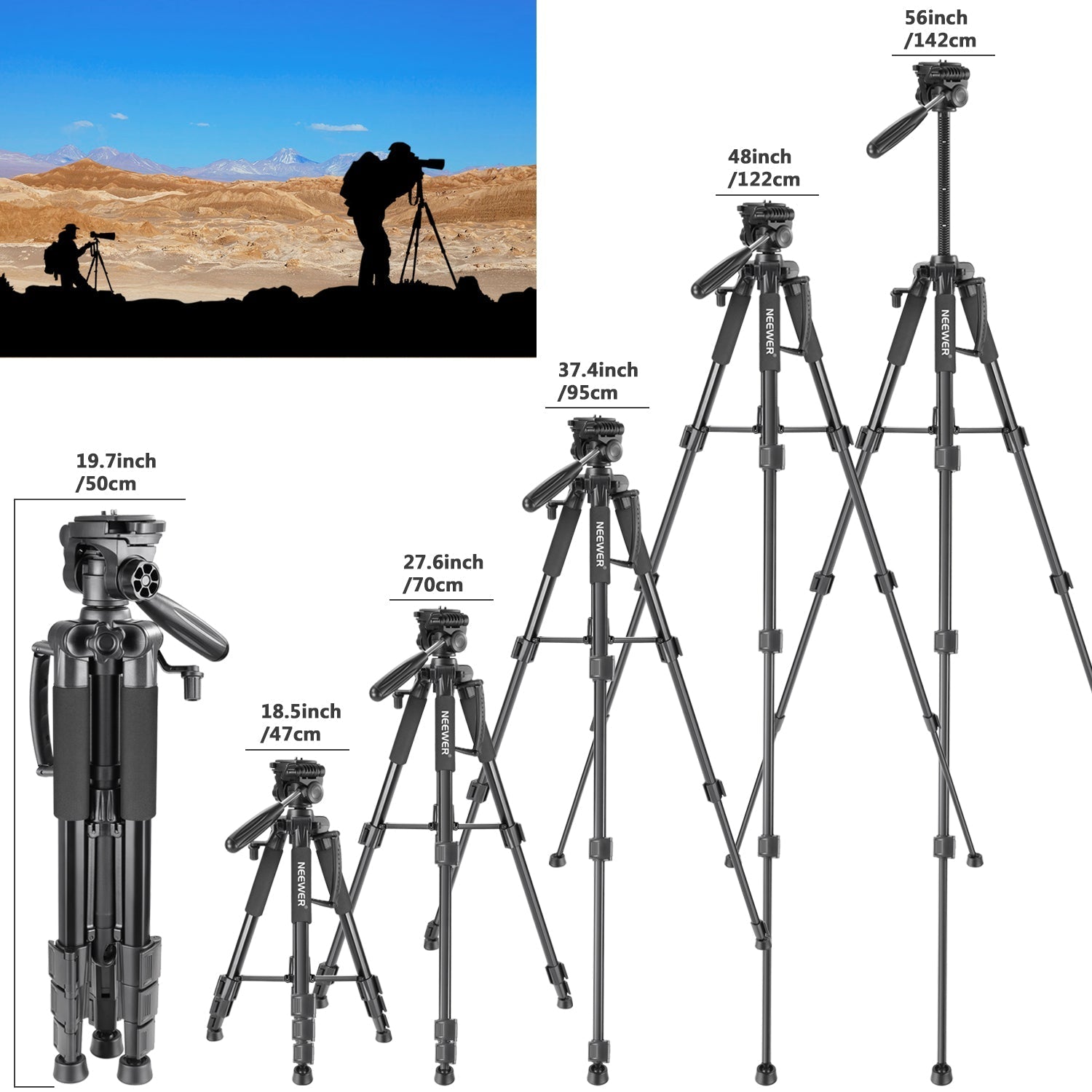 NEEWER SAB234 56" Aluminum Alloy Camera Tripod