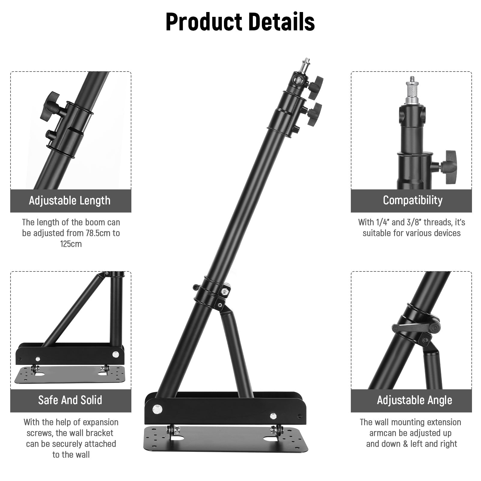 NEEWER 125cm Triangle Wall Mounting Boom Arm