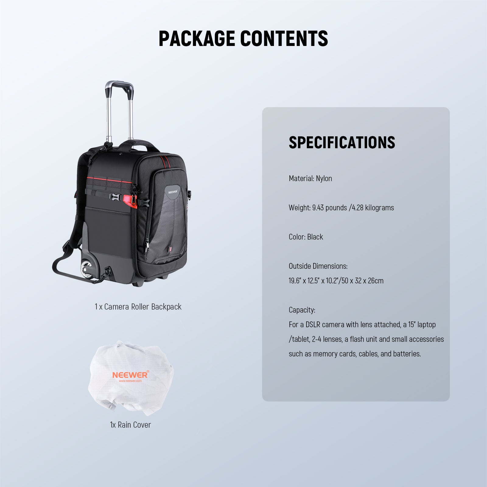 NEEWER 19.7"x13"x9.84" 2-in-1 Trolley Backpack