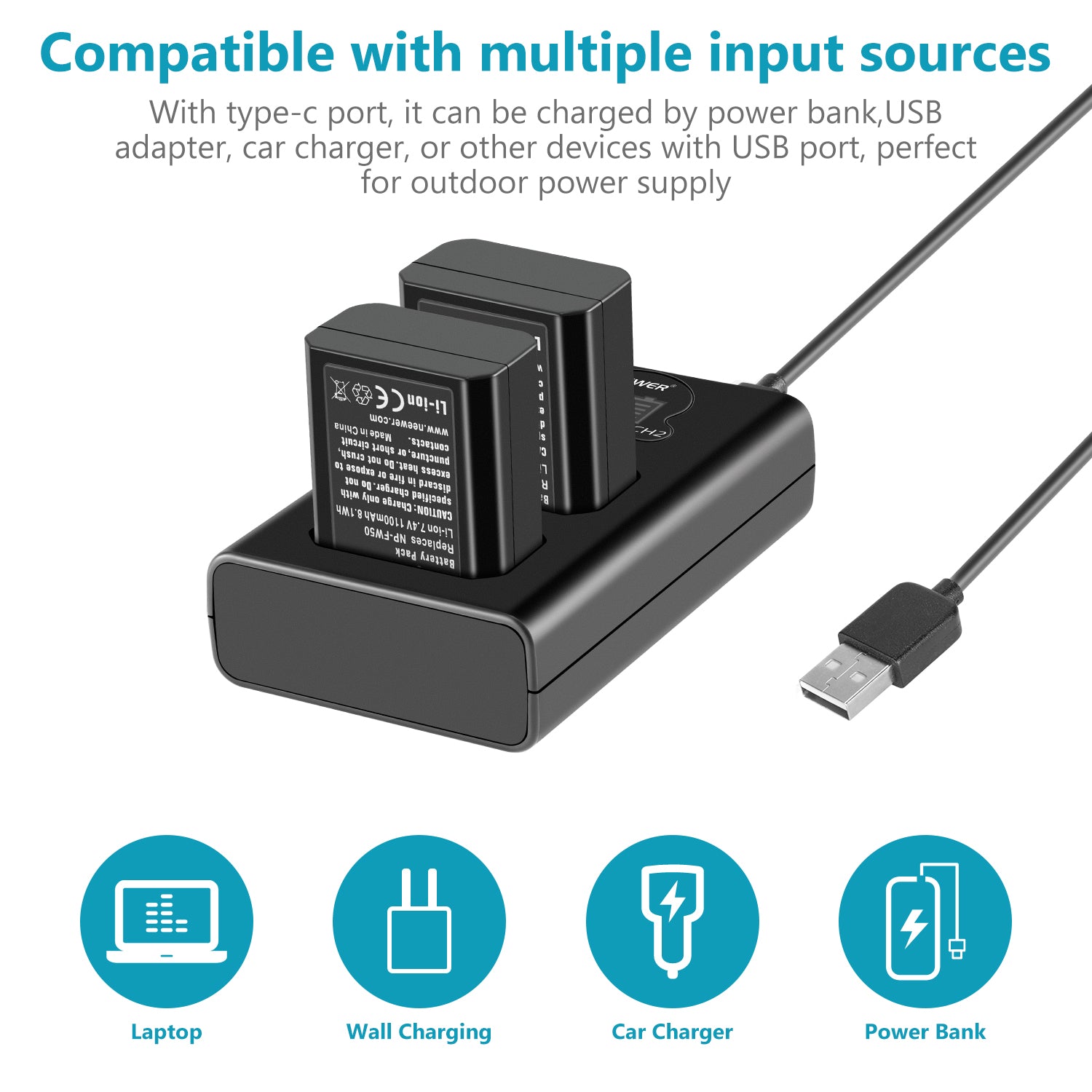 NEEWER 2-Pack NP-FW50 Sony Replacement Battery Charger Set