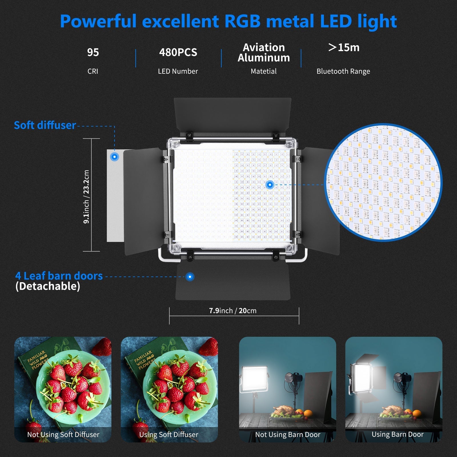 NEEWER 2 Pack RGB480 APP Control RGB LED Light