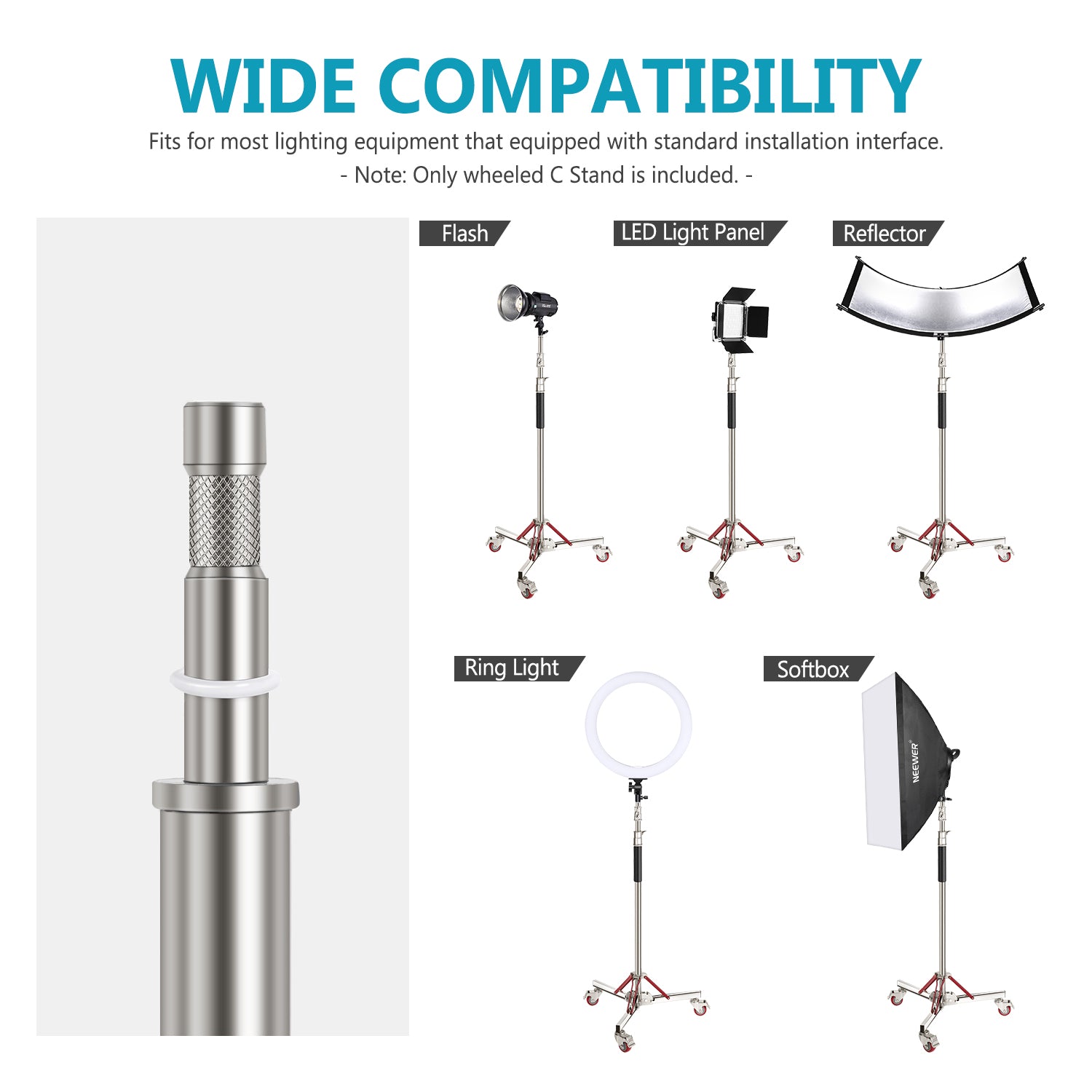 NEEWER SC305W 305cm Heavy Duty Stainless Steel Light Stand with Casters