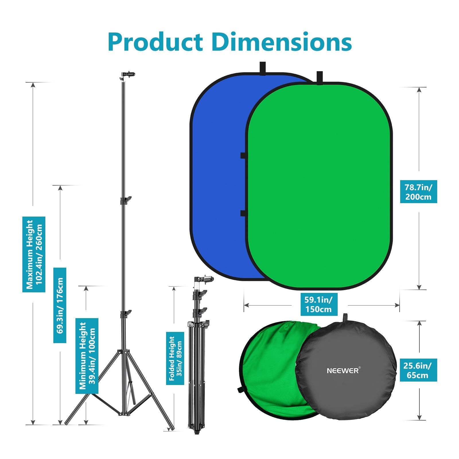 NEEWER 1.5x2m / 5x7ft 2-in-1 Collapsible Backdrop (Blue&Green)