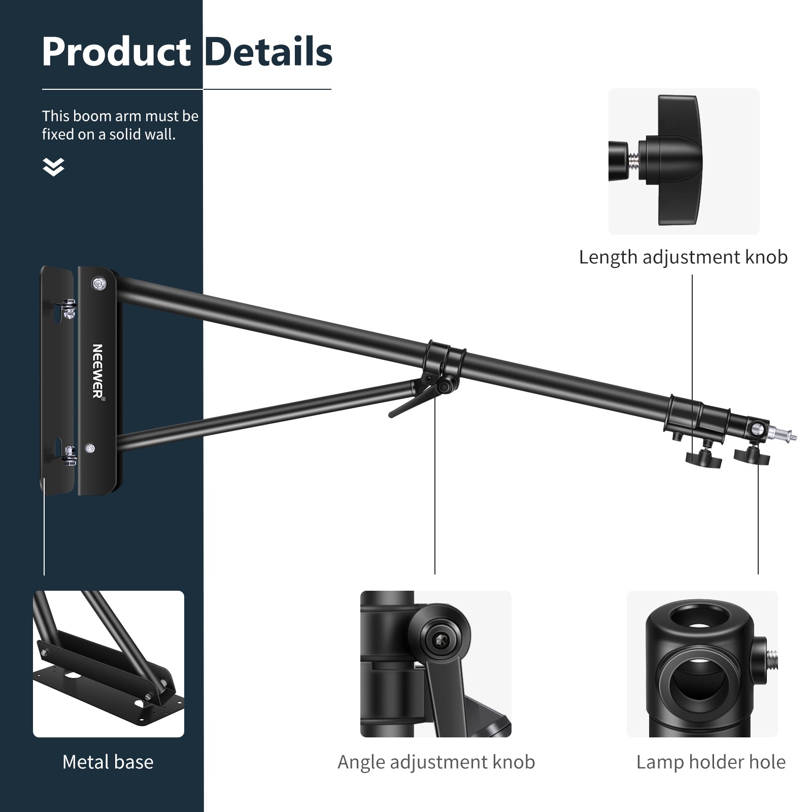 NEEWER 180cm Triangle Wall Mounting Boom Arm