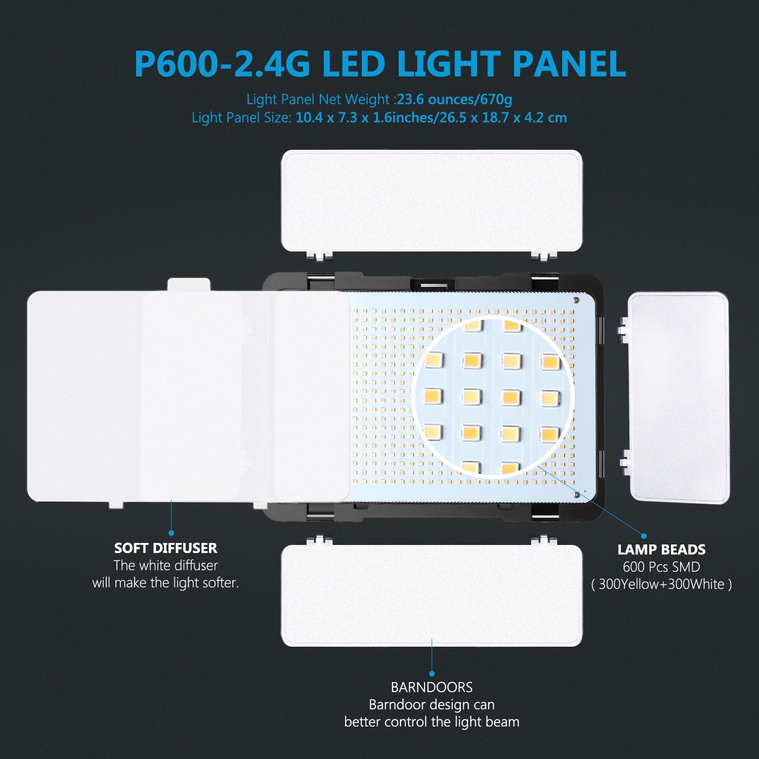 NEEWER 2-Pack P600 Bi-Color 2.4G LED Light Kit