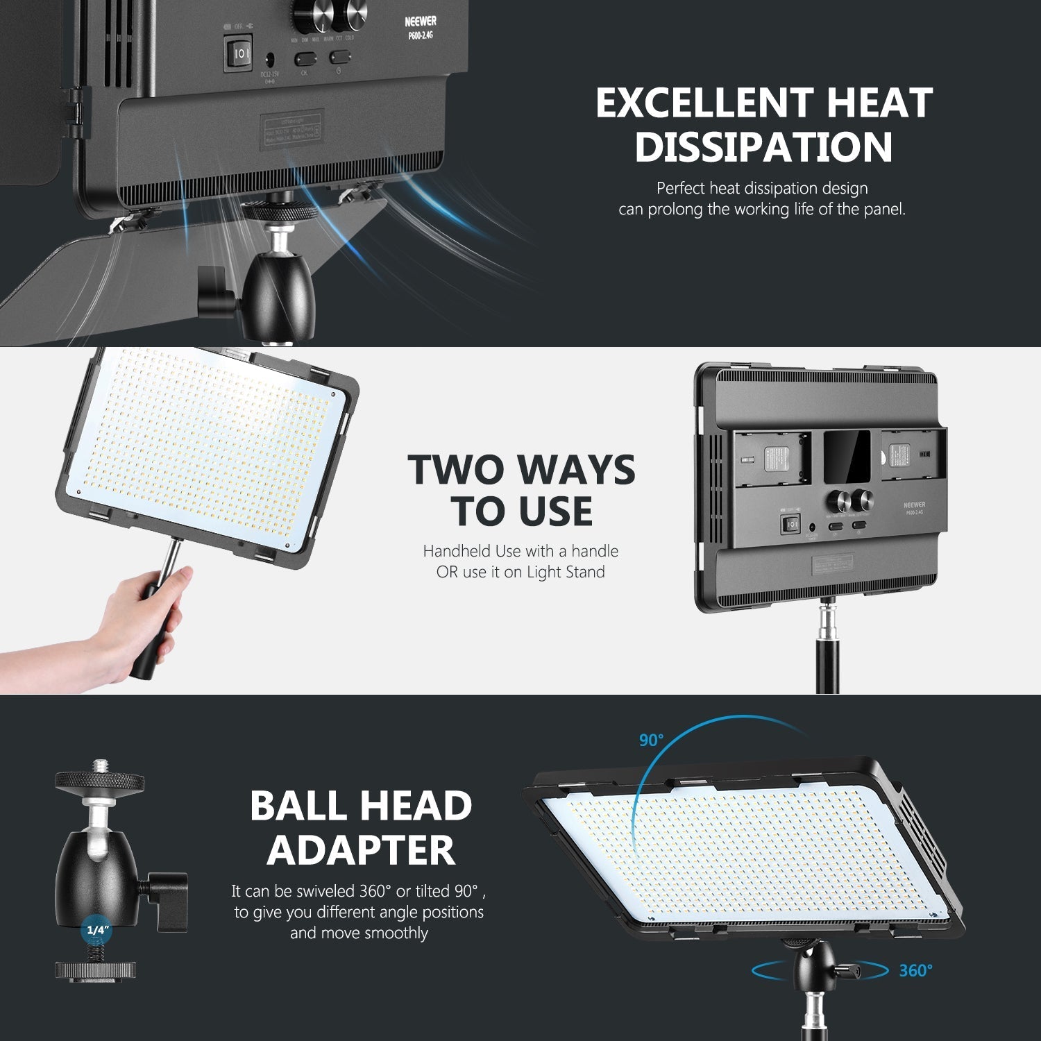NEEWER 2-Pack P600 Bi-Color 2.4G LED Light Kit