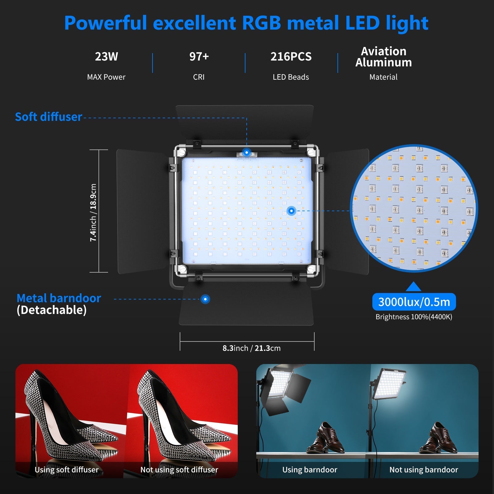 NEEWER 2 Pack P200 RGB LED Video Light Kit with APP Control