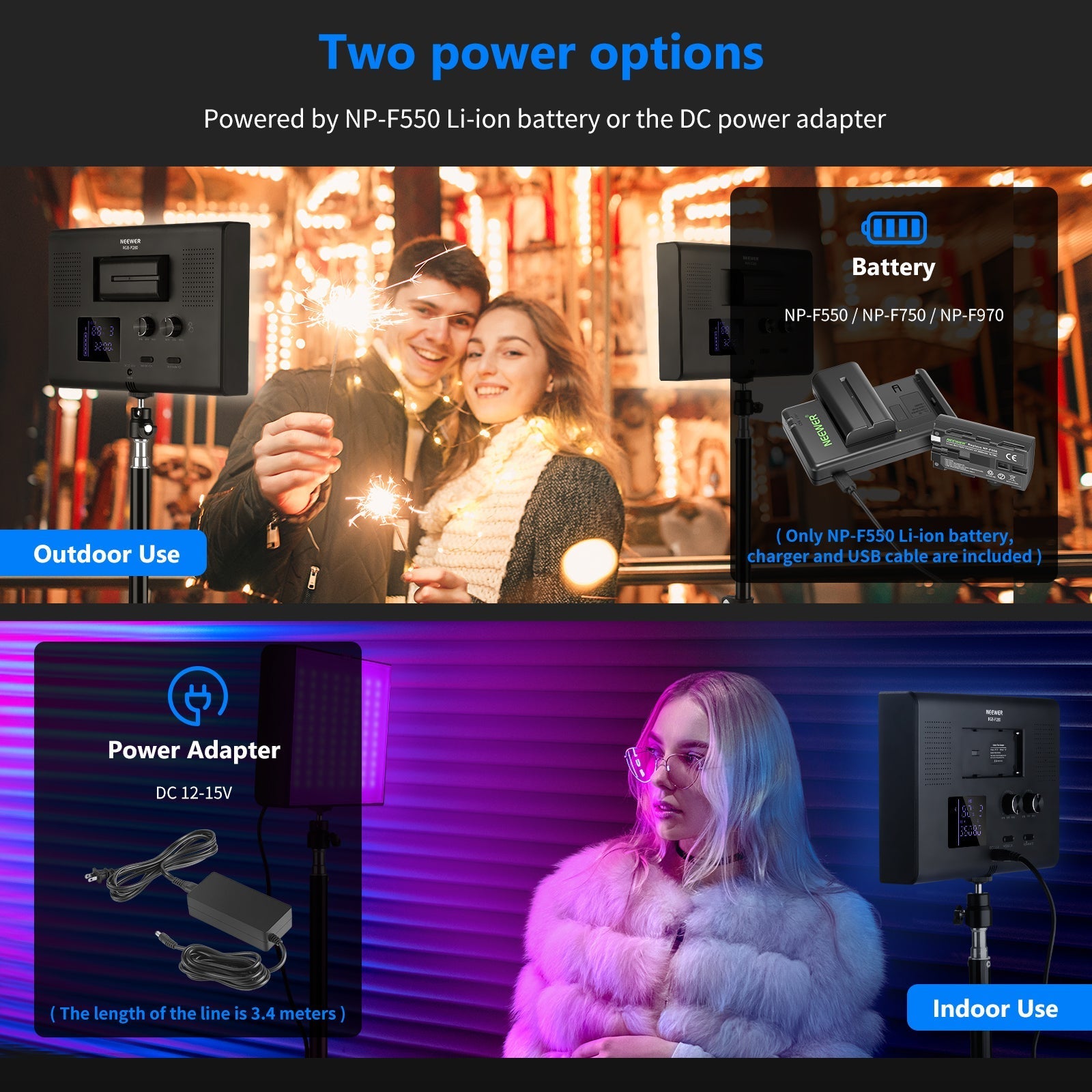 NEEWER 2 Pack P280 RGB Panel Light Kit with APP Control
