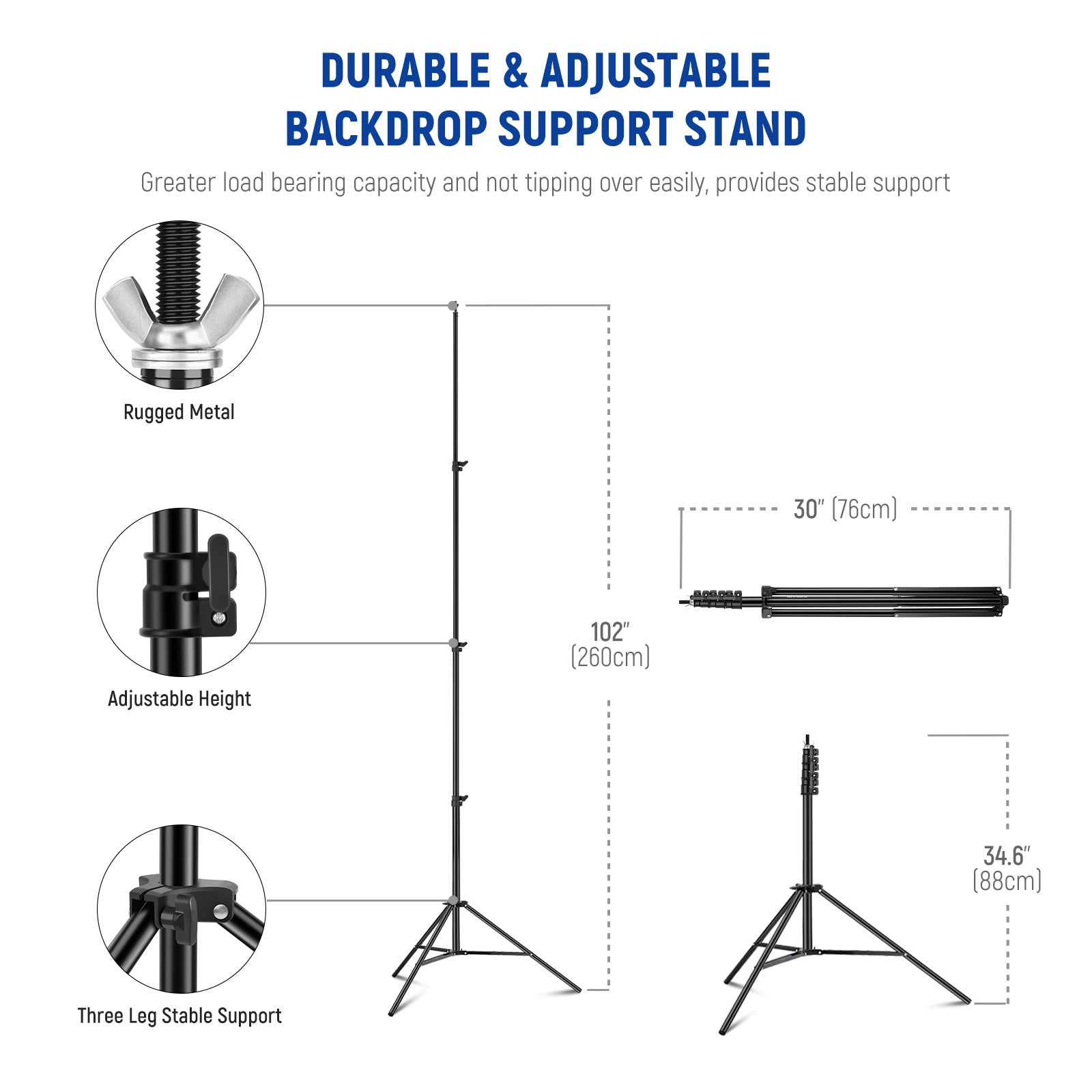 NEEWER 2.6x3m / 10x8.5ft Adjustable Backdrop Stand Kit