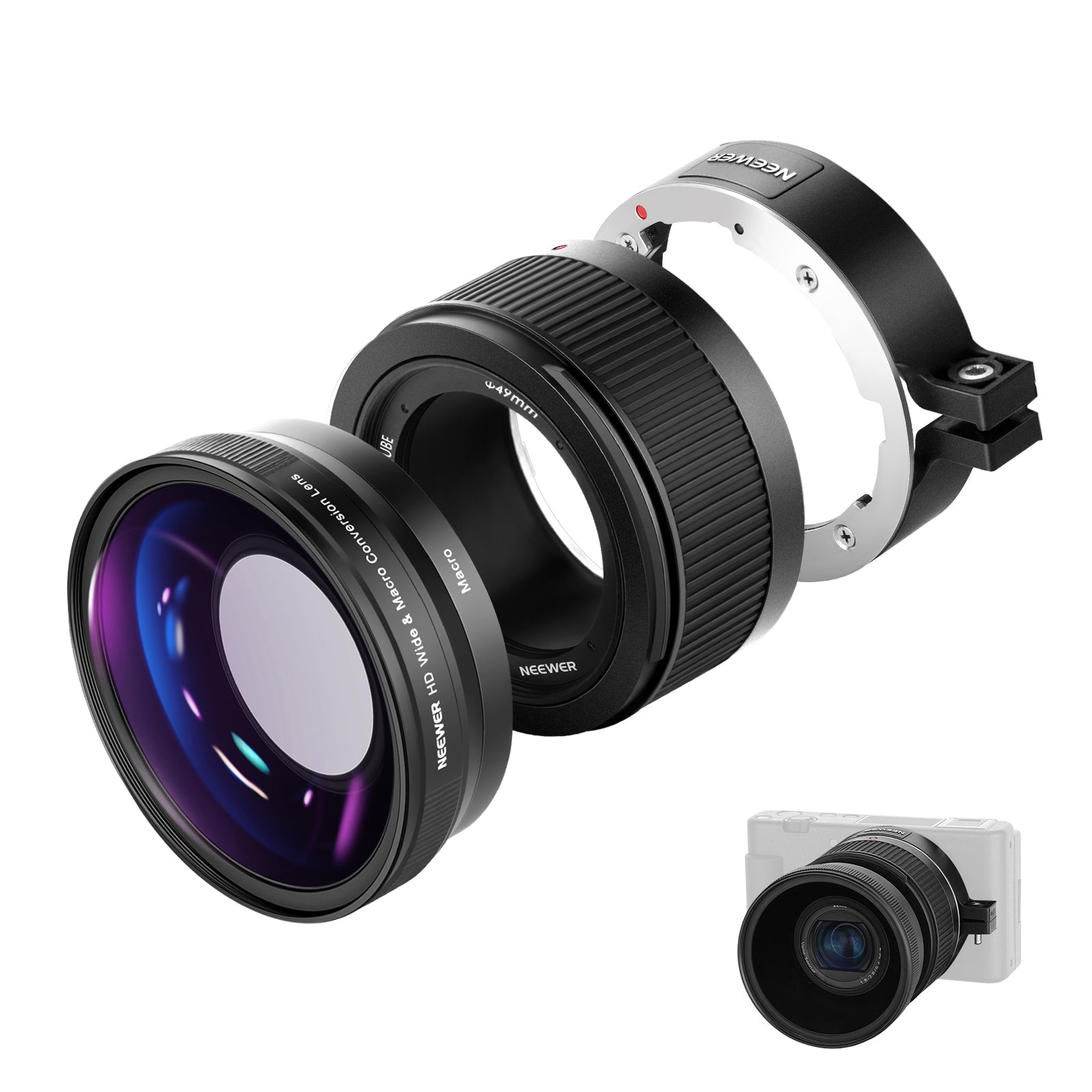 NEEWER 2 in 1 Wide Angle & 10x Macro Additional Lens for Sony ZV-1