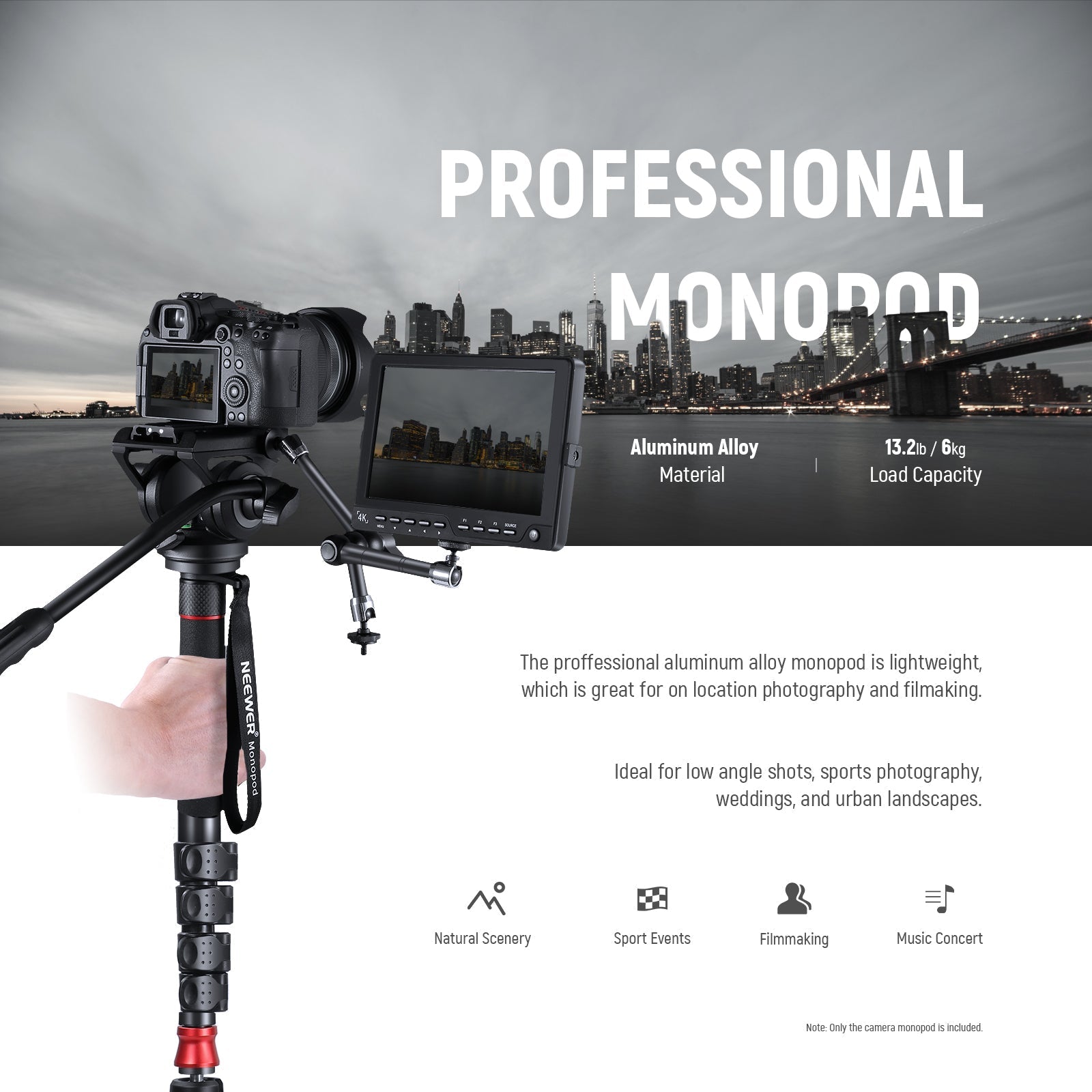 NEEWER GM76 70.5" Professional Camera Monopod With Fluid Head