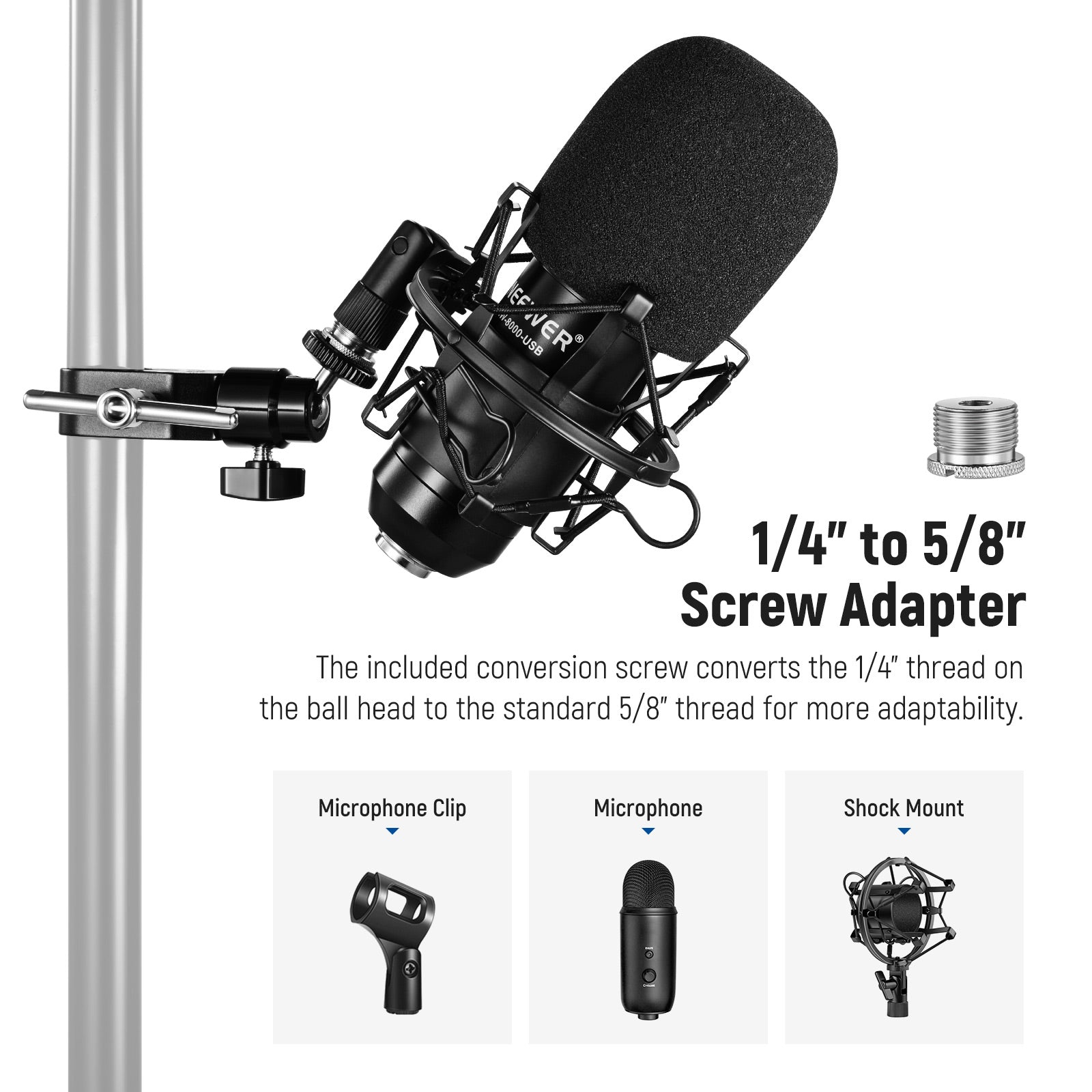 NEEWER ST48 Crab Clamp & Mini Ball Head for Microphone