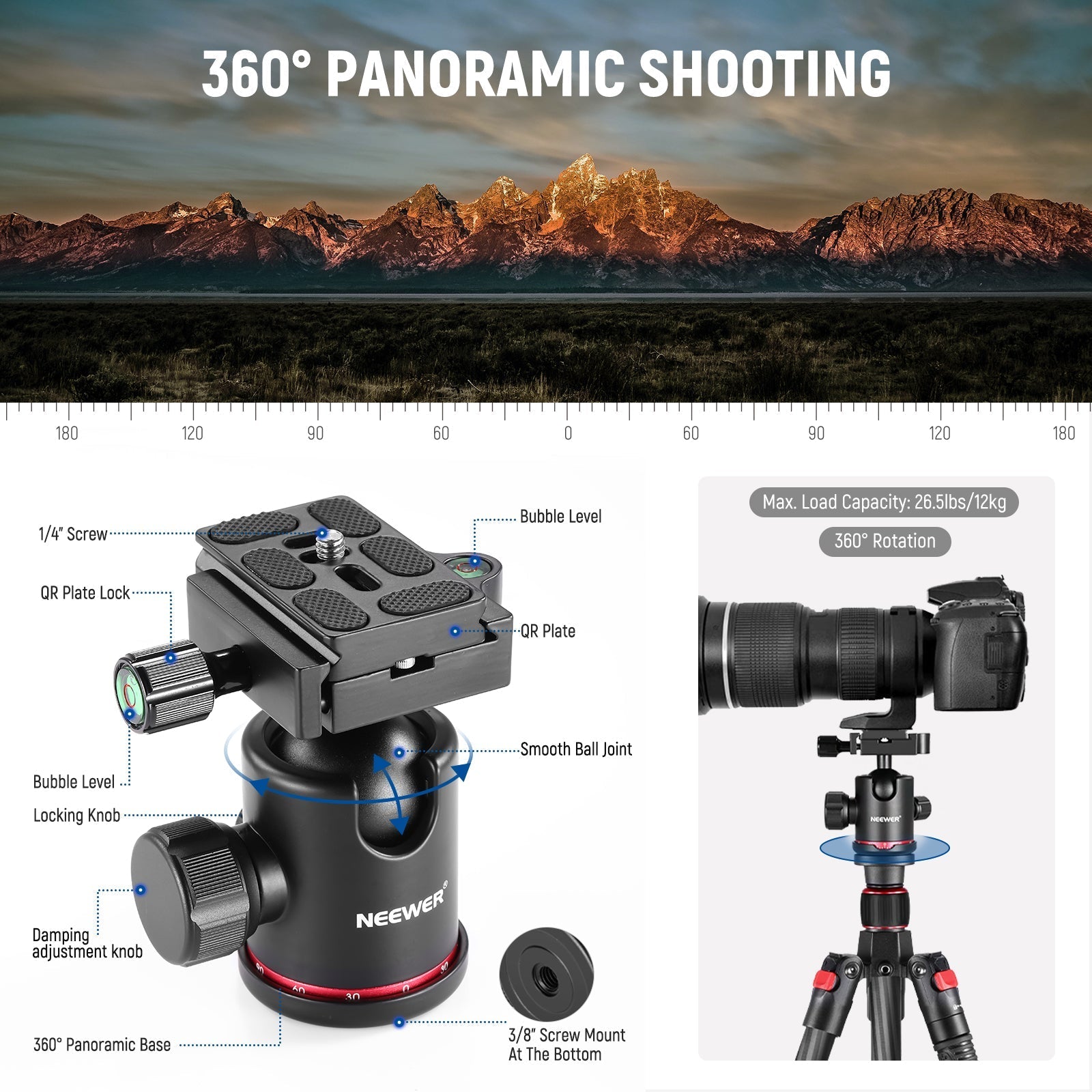 NEEWER N55C 68" Carbon Fiber Tripod Monopod