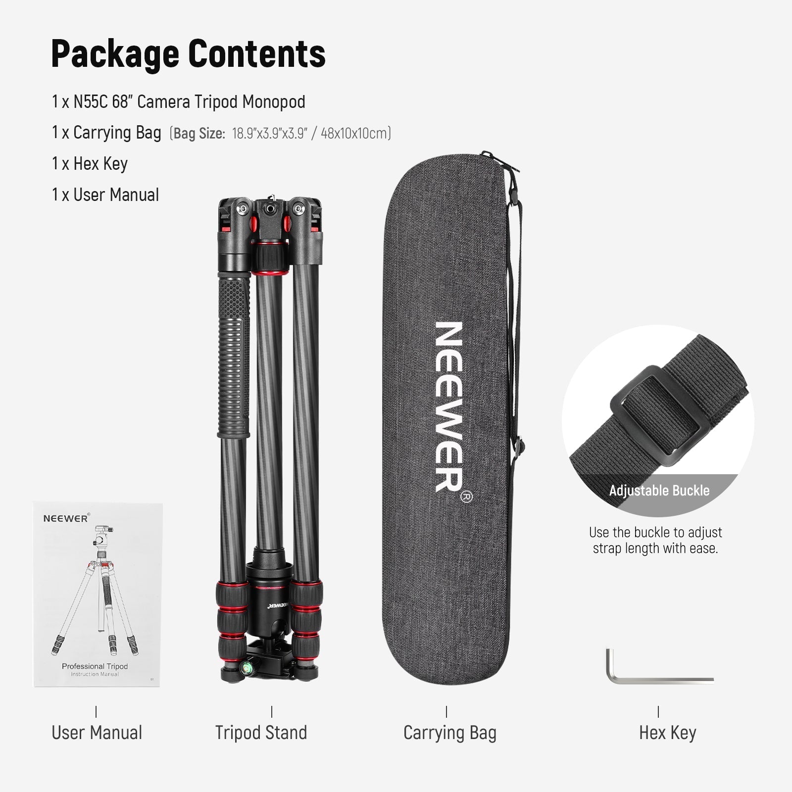 NEEWER N55C 68" Carbon Fiber Tripod Monopod