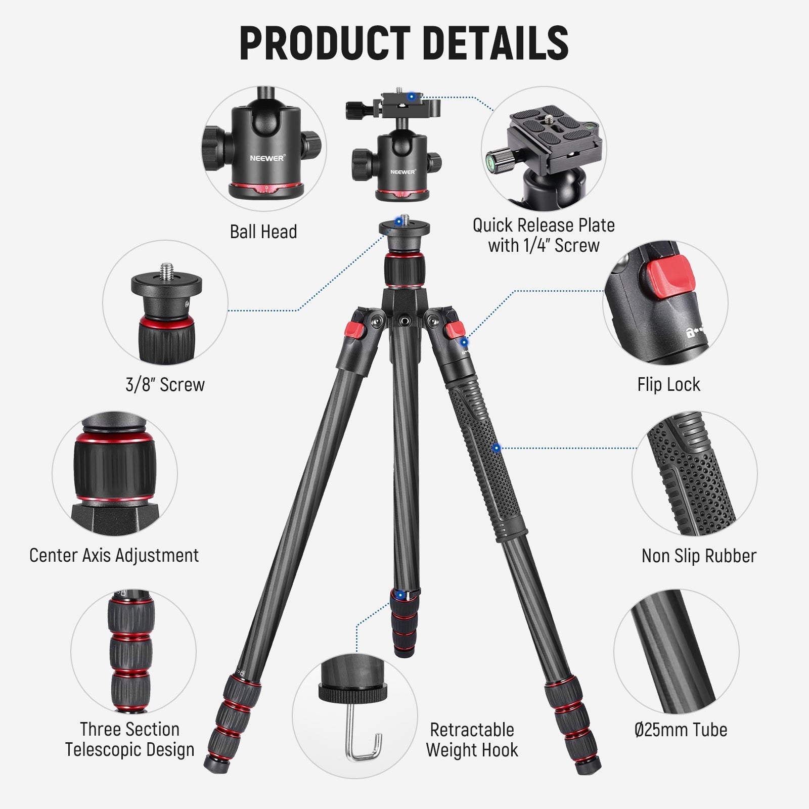 NEEWER N55C 68" Carbon Fiber Tripod Monopod