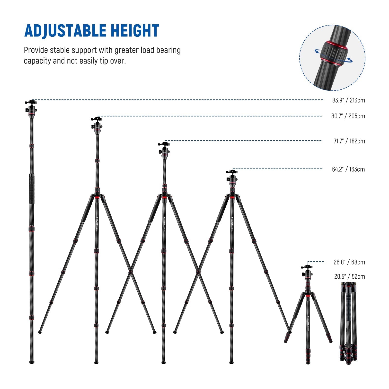NEEWER N55CR 80.7” Carbon Fiber Tripod Monopod
