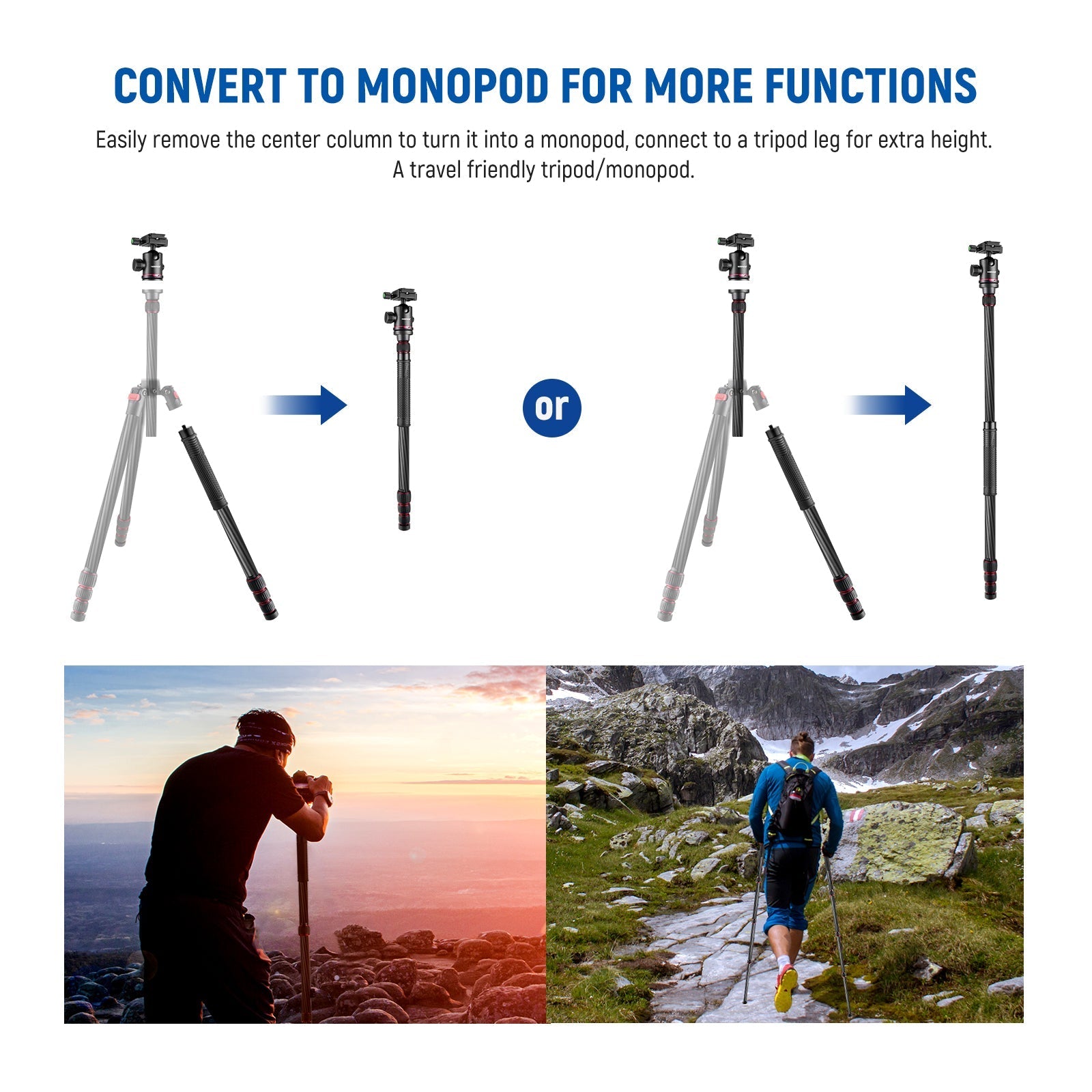 NEEWER N55CR 80.7” Carbon Fiber Tripod Monopod