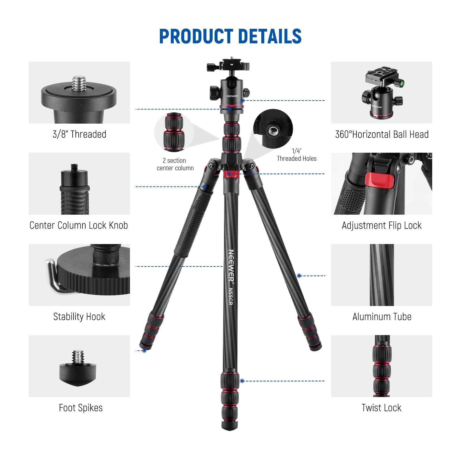 NEEWER N55CR 80.7” Carbon Fiber Tripod Monopod
