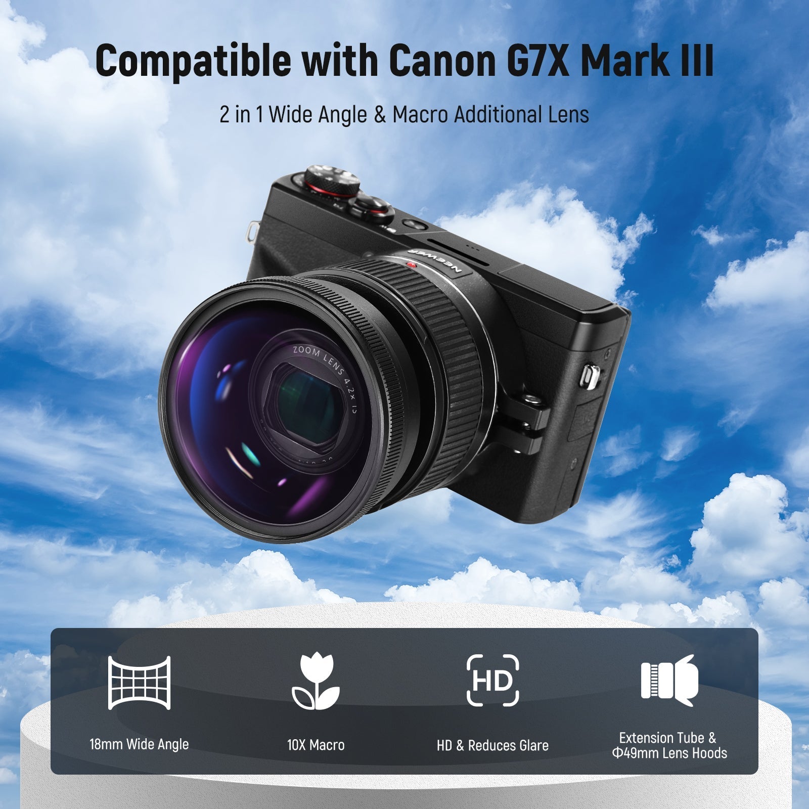 NEEWER LS-24 2 in 1 Wide Angle & 10x Macro Additional Lens for Canon G7X Mark III