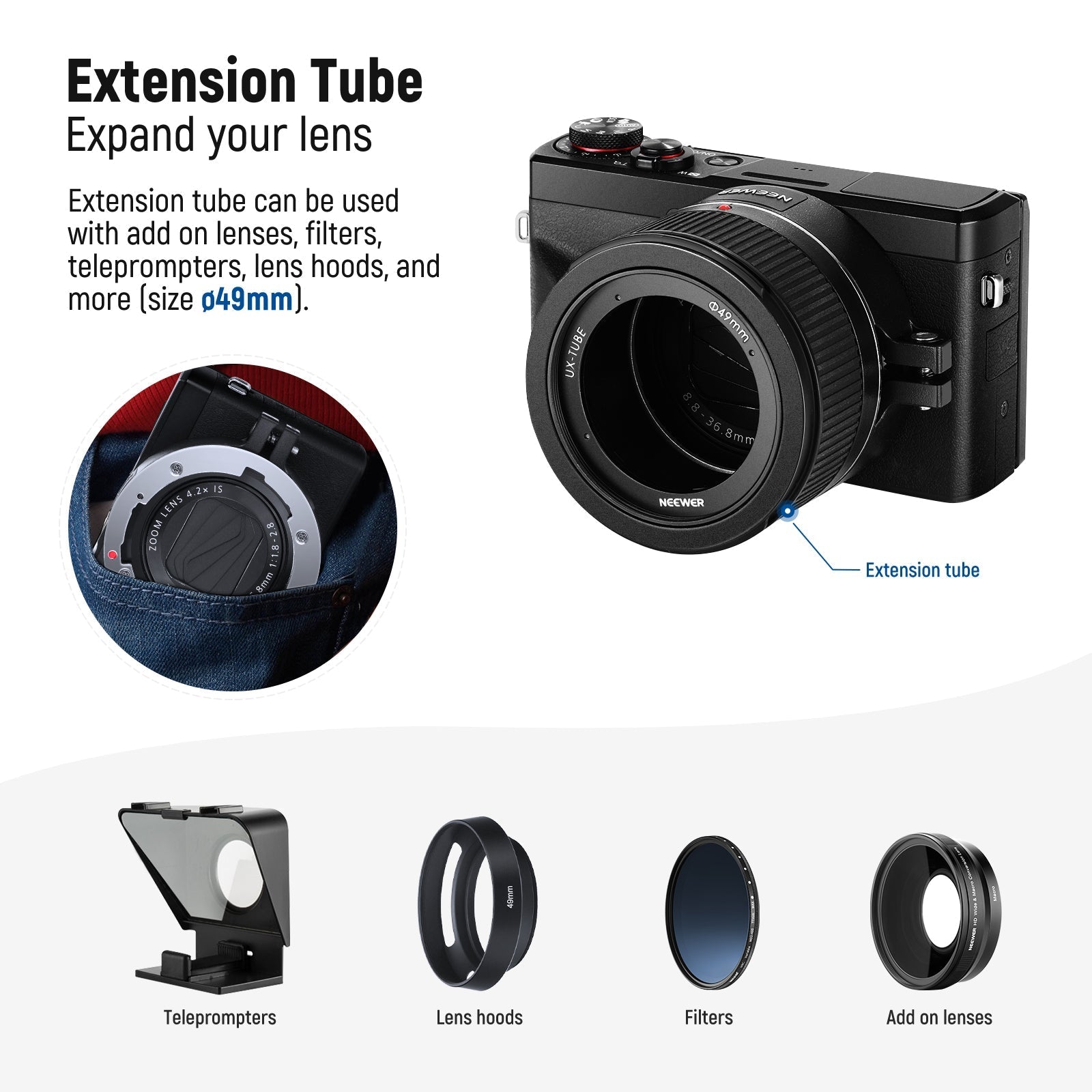 NEEWER LS-24 2 in 1 Wide Angle & 10x Macro Additional Lens for Canon G7X Mark III