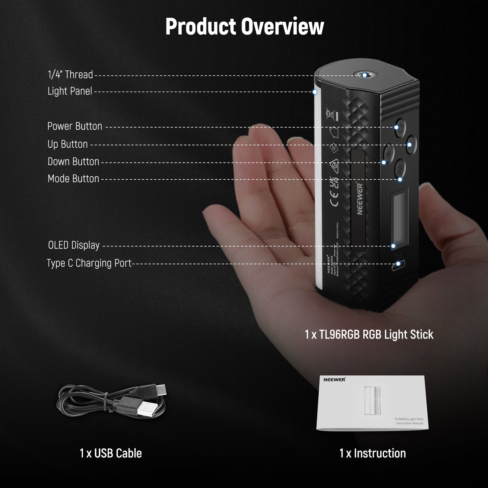 NEEWER BASICS TL96 RGB Magnetic Handheld Light Wand
