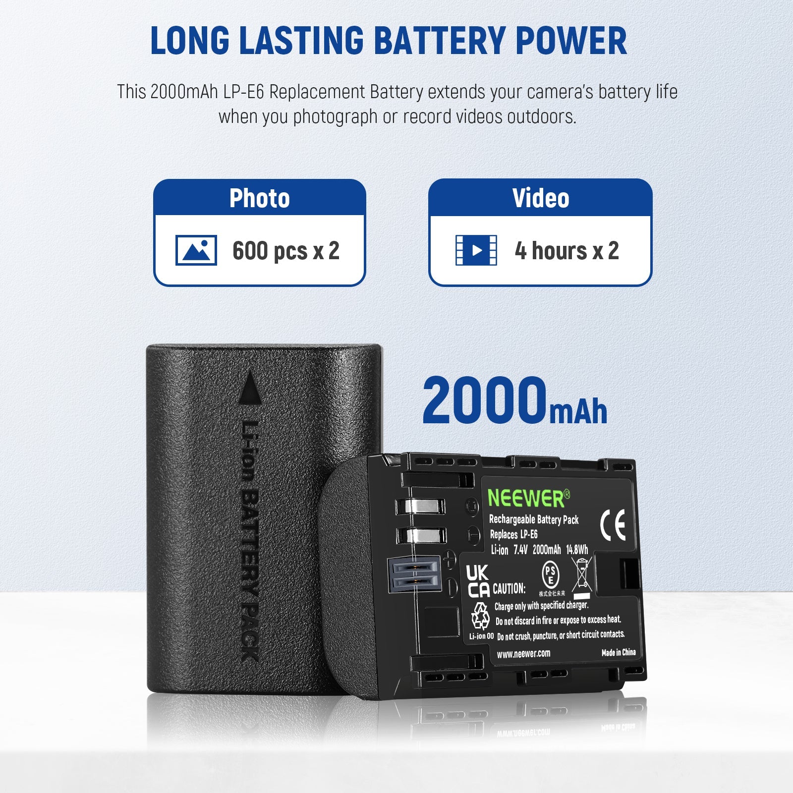 NEEWER Replacement Battery and Charger Set for Canon LP-E6/LP-E6N