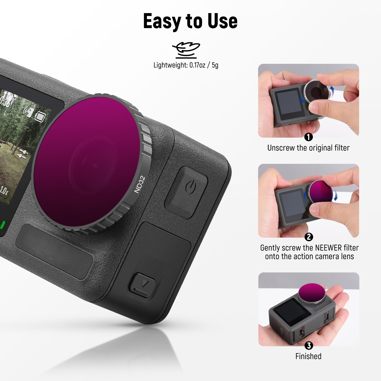 NEEWER FL-A3 5-Pack ND Filter Kit for DJI Osmo Action 3
