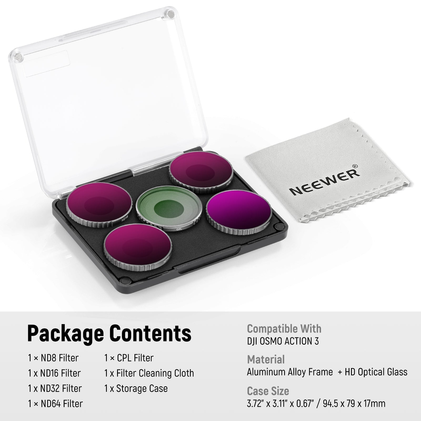 NEEWER FL-A3 5-Pack ND Filter Kit for DJI Osmo Action 3