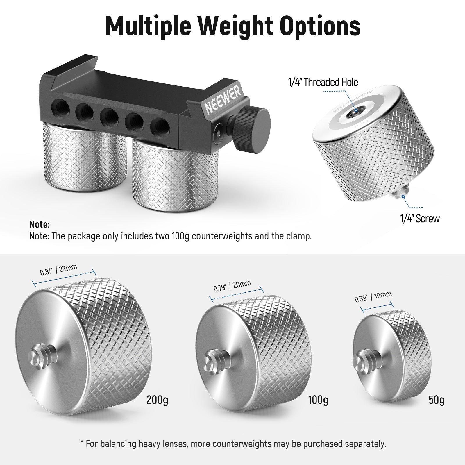 NEEWER GA001 Gimbal Counterweights and Clamp Kit for DJI